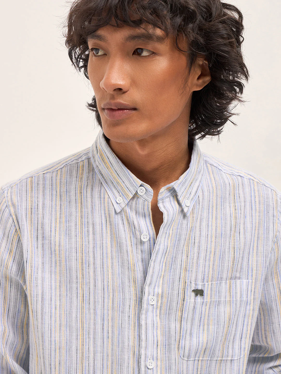 Men Blue Vertical Stripes Slim Fit Casual Shirt - Image 5