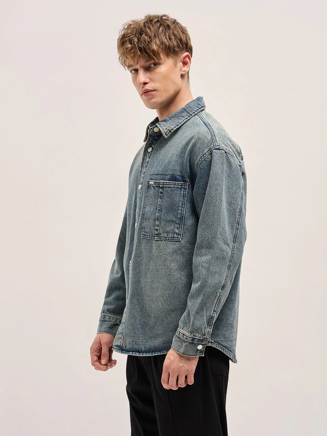 Men Blue Vintage Wash Denim Jacket - Image 3