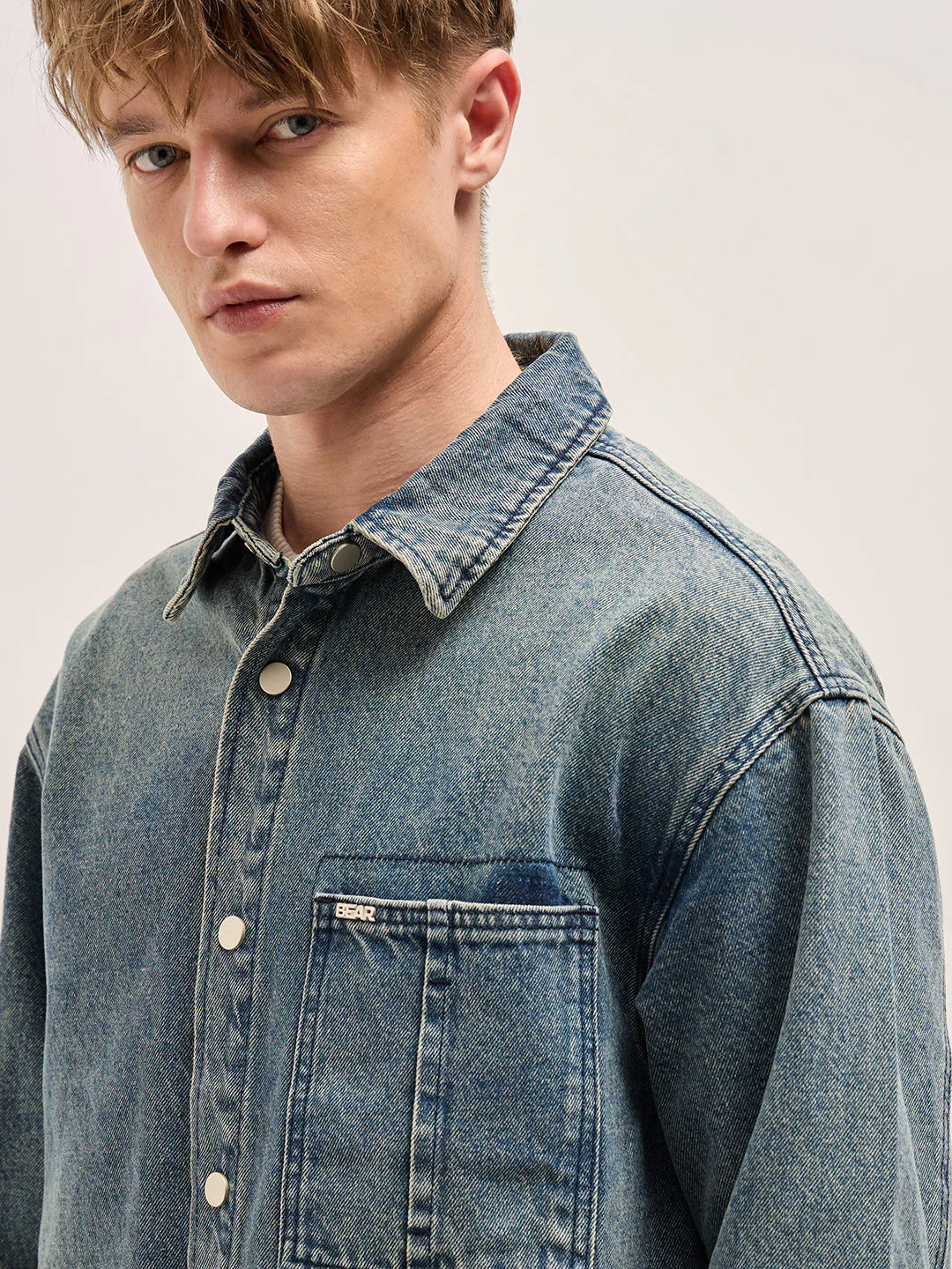 Men Blue Vintage Wash Denim Jacket - Image 5