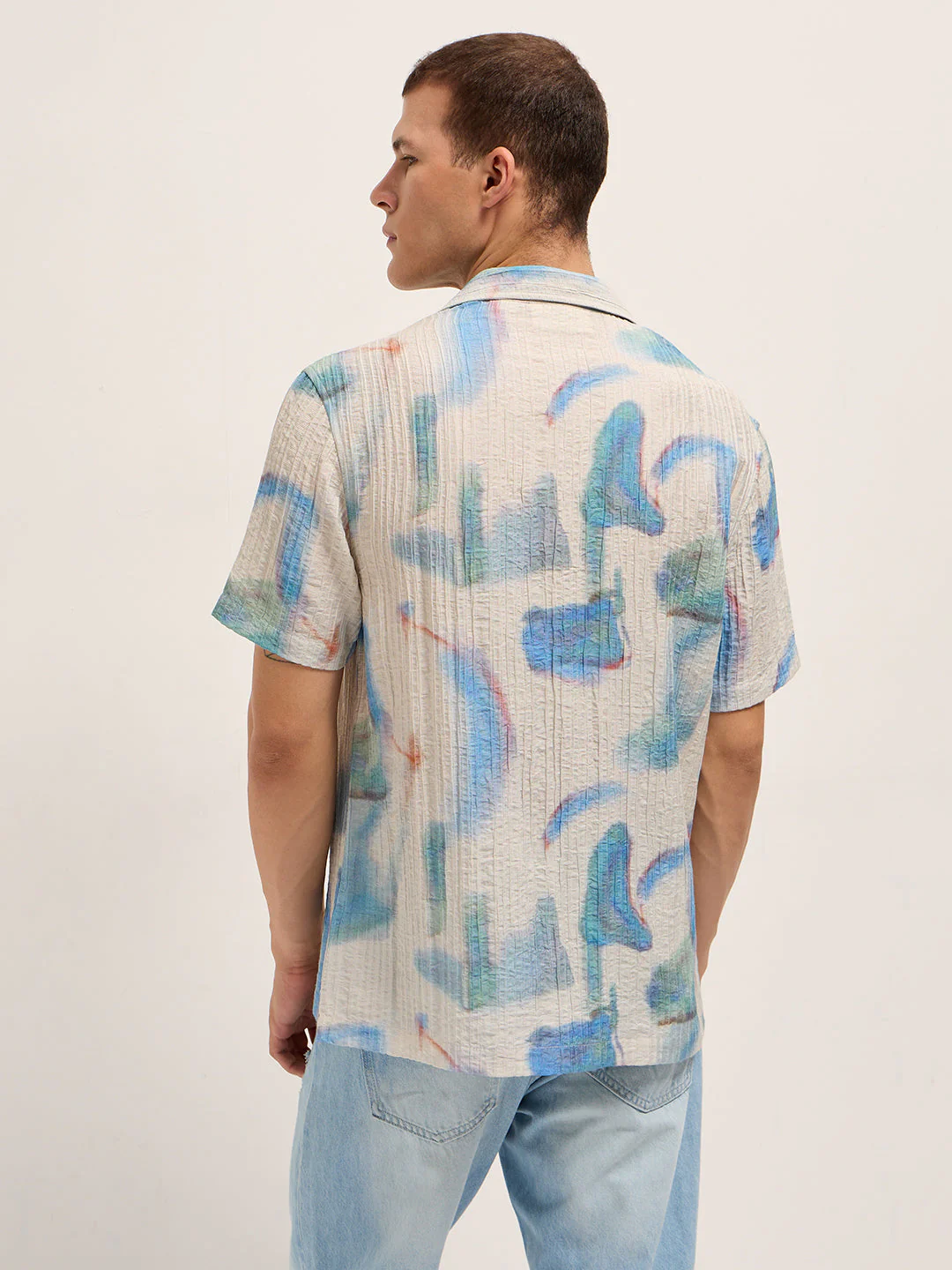 Men Blue Viscose Abstract print Relaxed Fit Cuban Collar Shirt - Image 2