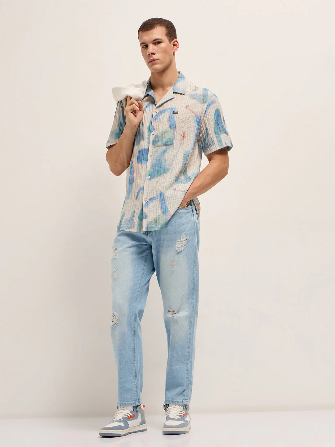 Men Blue Viscose Abstract print Relaxed Fit Cuban Collar Shirt - Image 4