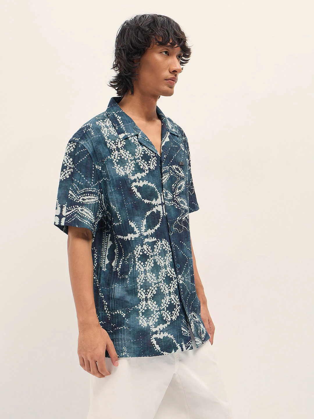 Men Blue Viscose Paisley Print Relaxed Fit Cuban Collar Shirt - Image 3