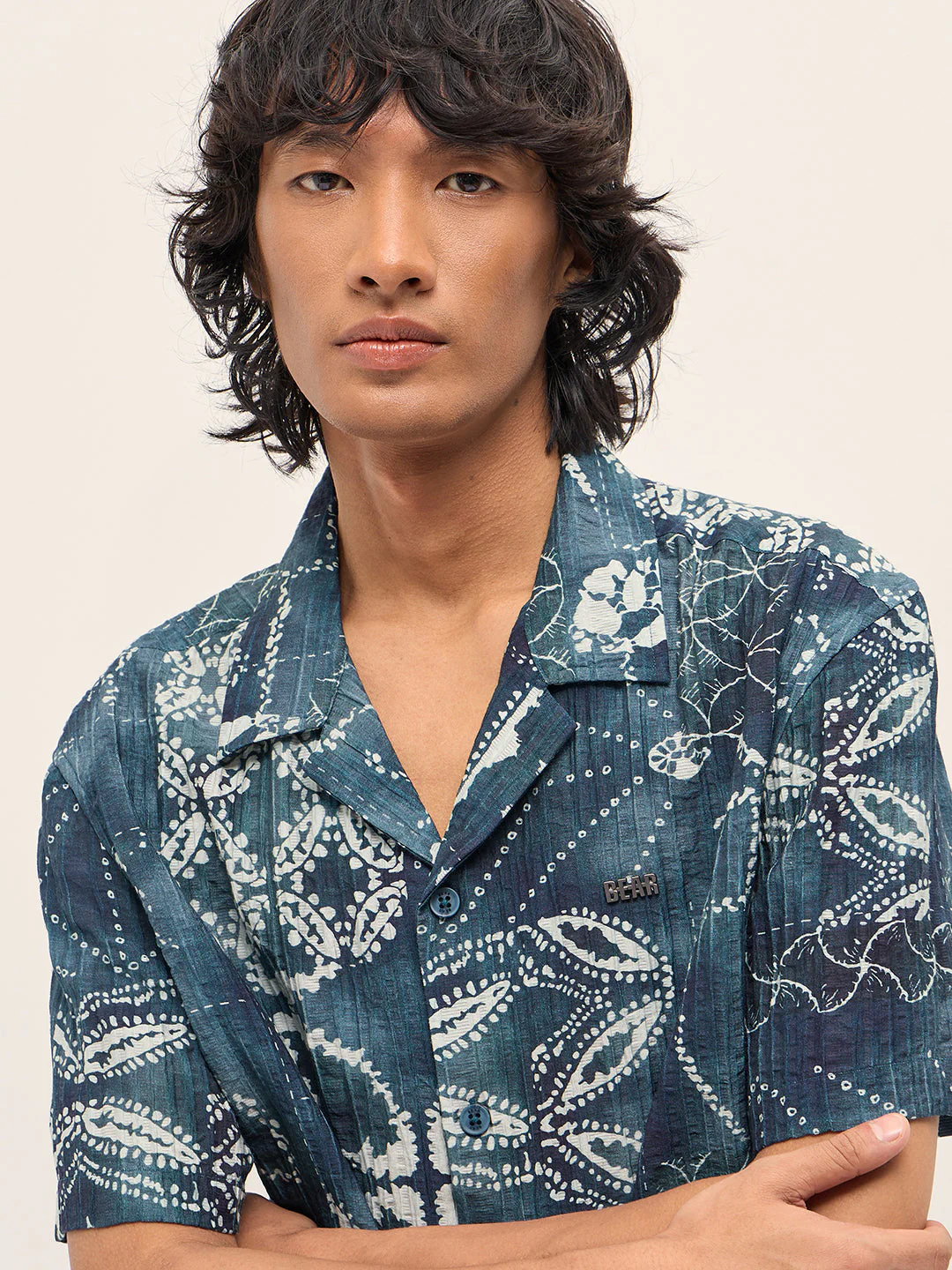 Men Blue Viscose Paisley Print Relaxed Fit Cuban Collar Shirt - Image 5