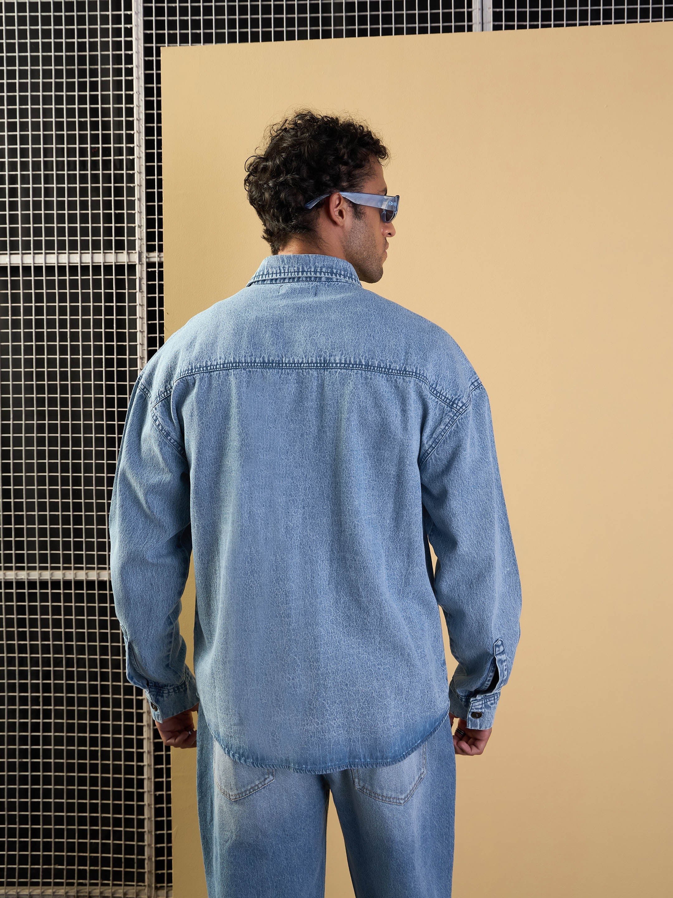 Men Blue Washed Denim Oversize Shacket - Image 5