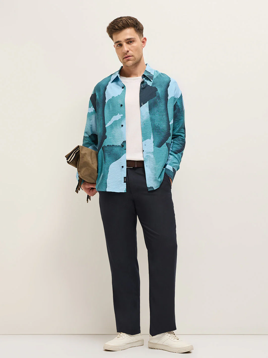 Men Blue Watercolor Camouflage Print Relax Fit Overshirt - Image 4