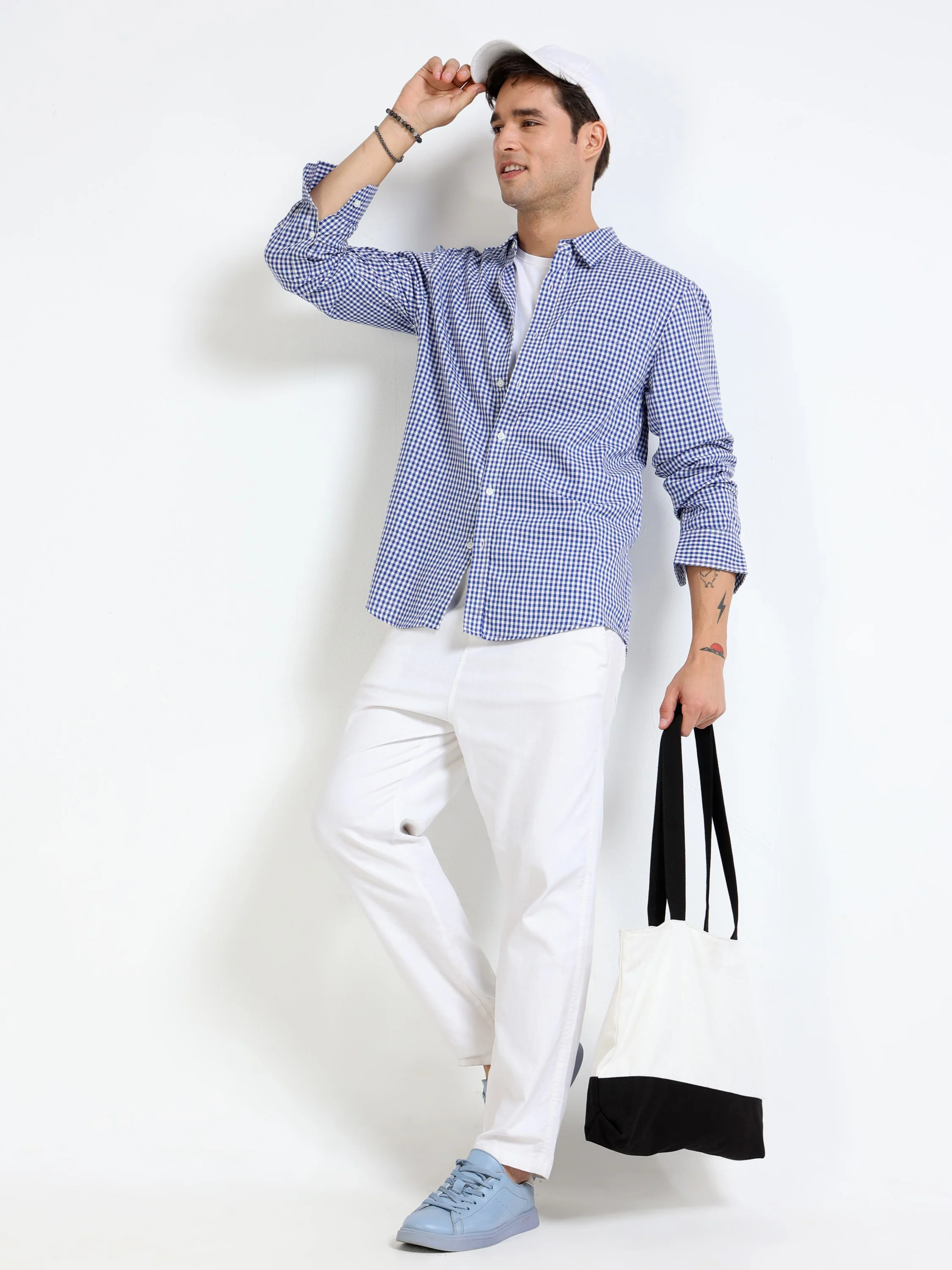 Men Blue Casual Check Shirt - Image 2