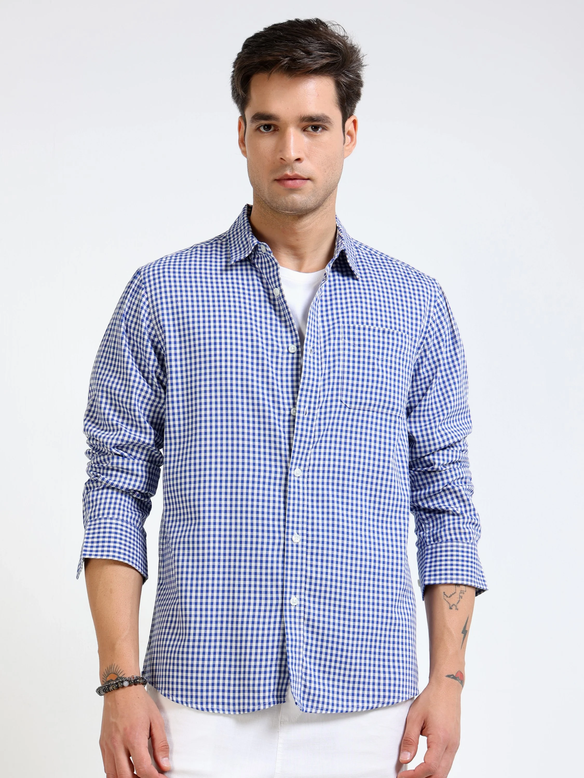 Men Blue Casual Check Shirt - Image 3
