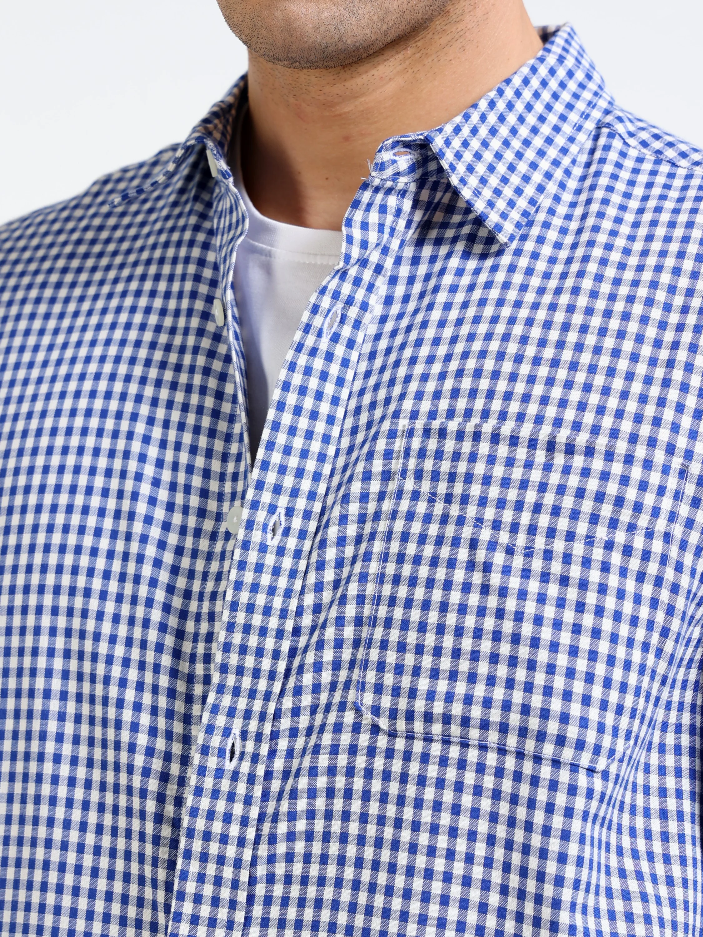 Men Blue Casual Check Shirt - Image 4