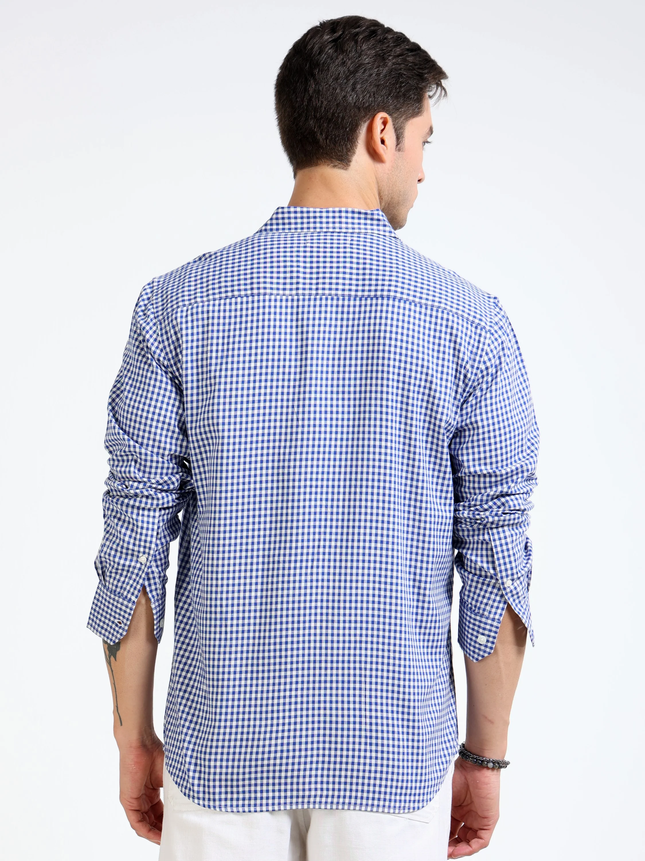 Men Blue Casual Check Shirt - Image 5