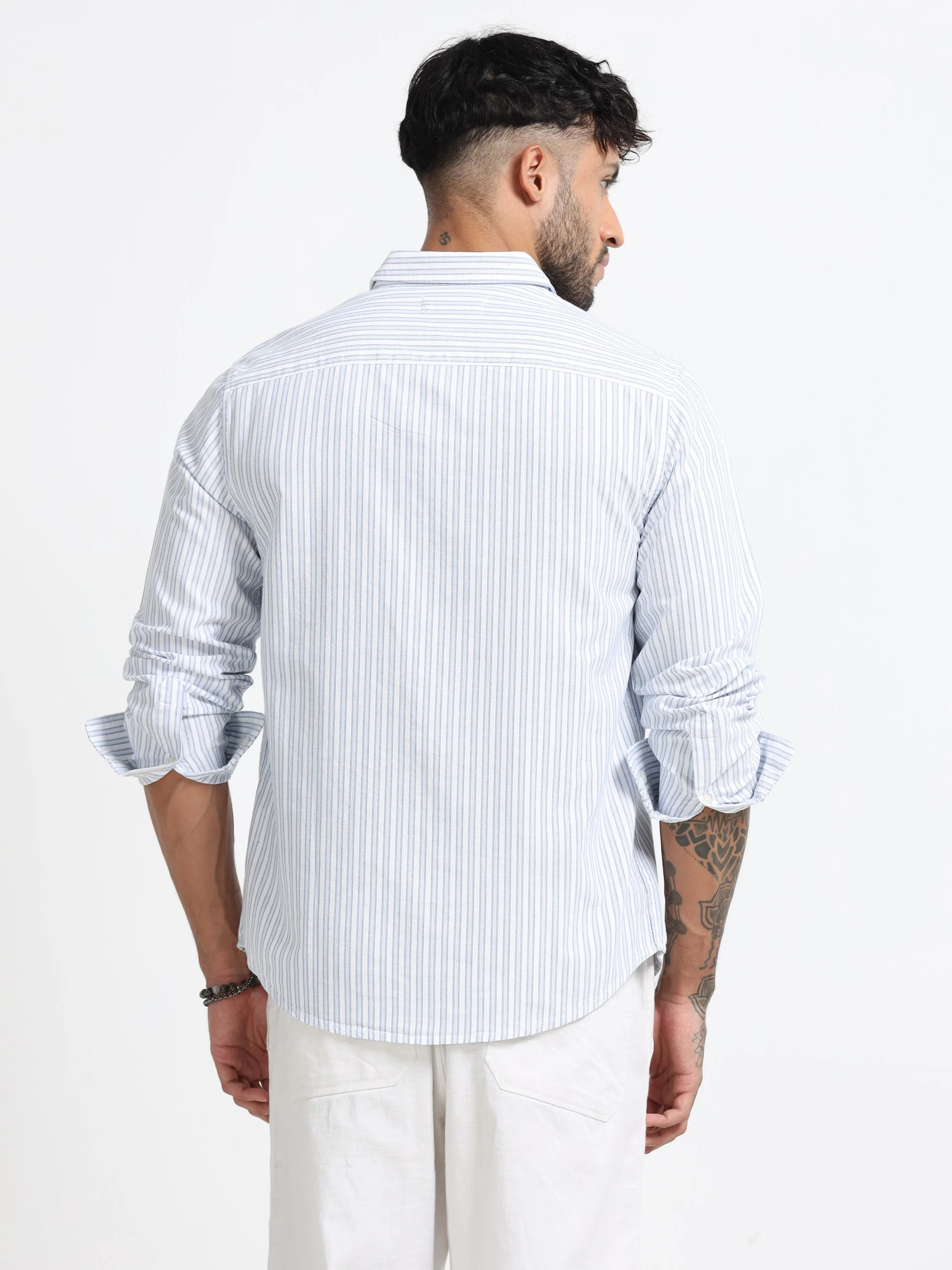 Men Blue & White Stripe Shirt - Image 2