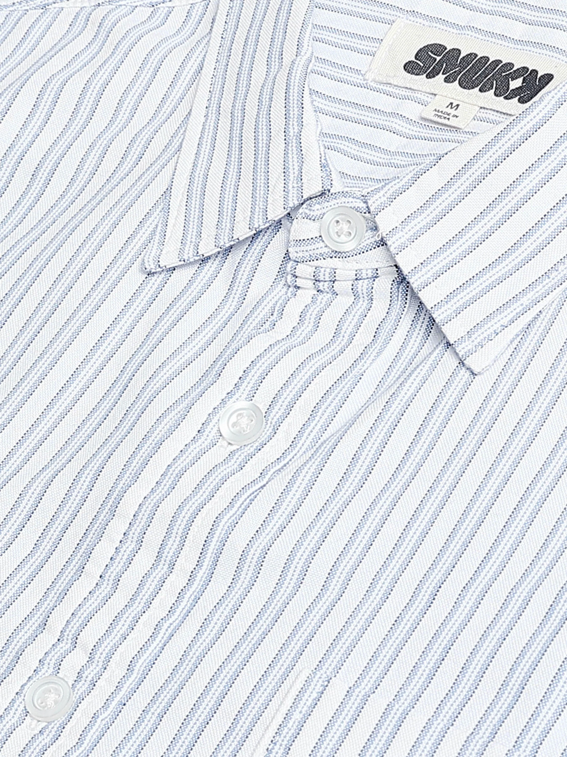 Men Blue & White Stripe Shirt - Image 3