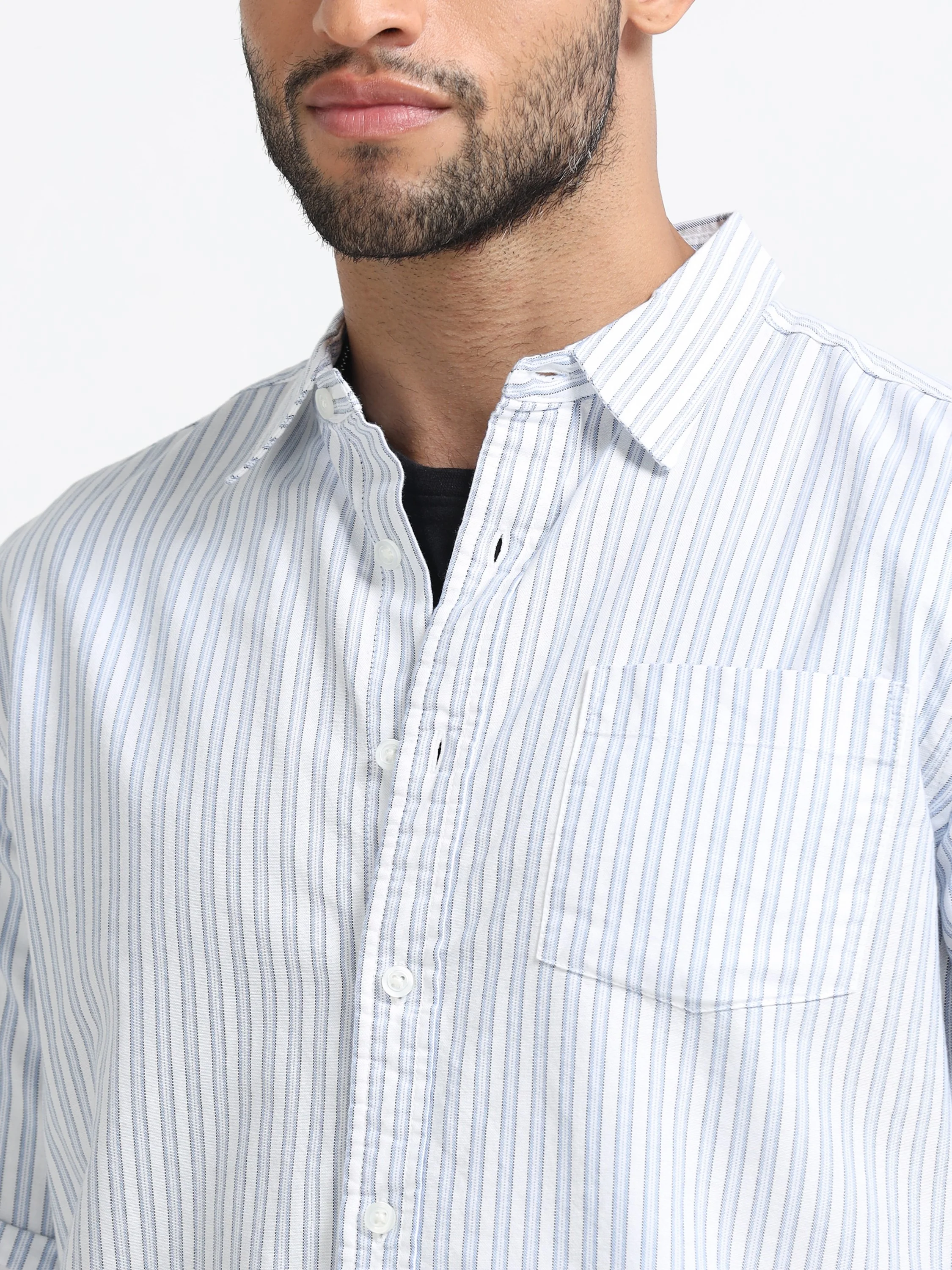 Men Blue & White Stripe Shirt - Image 4
