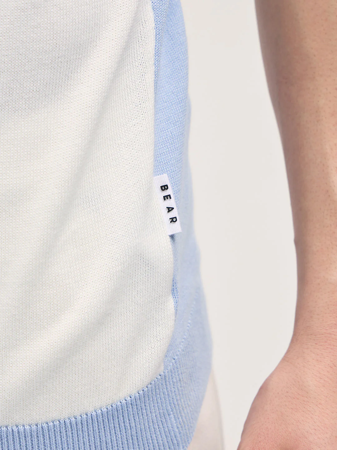 Men Blue & White Color Block Knit Design Regular Fit Polo - Image 6
