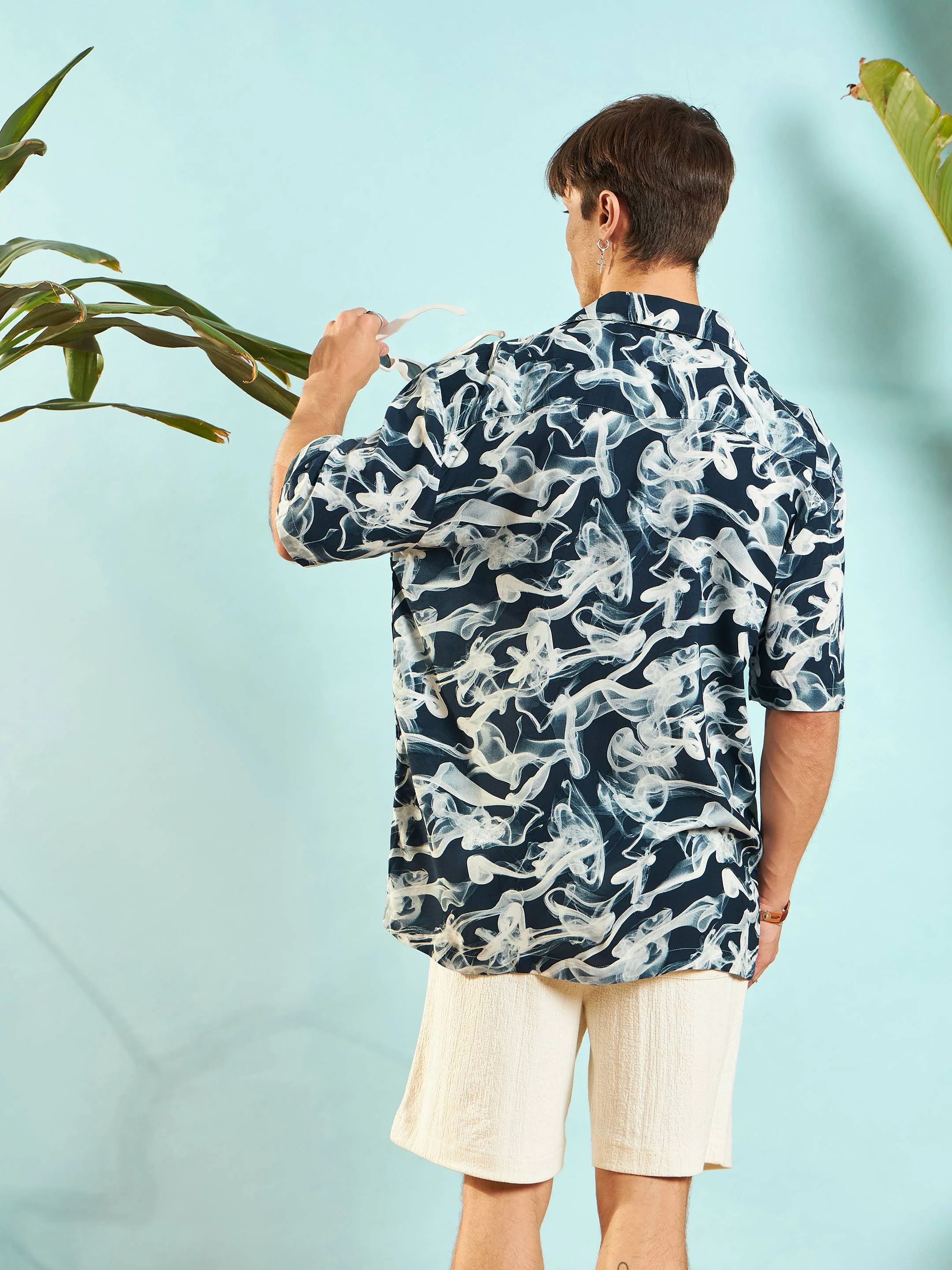 Men Blue & White Conversational Print Relax Fit Shirt - Image 5