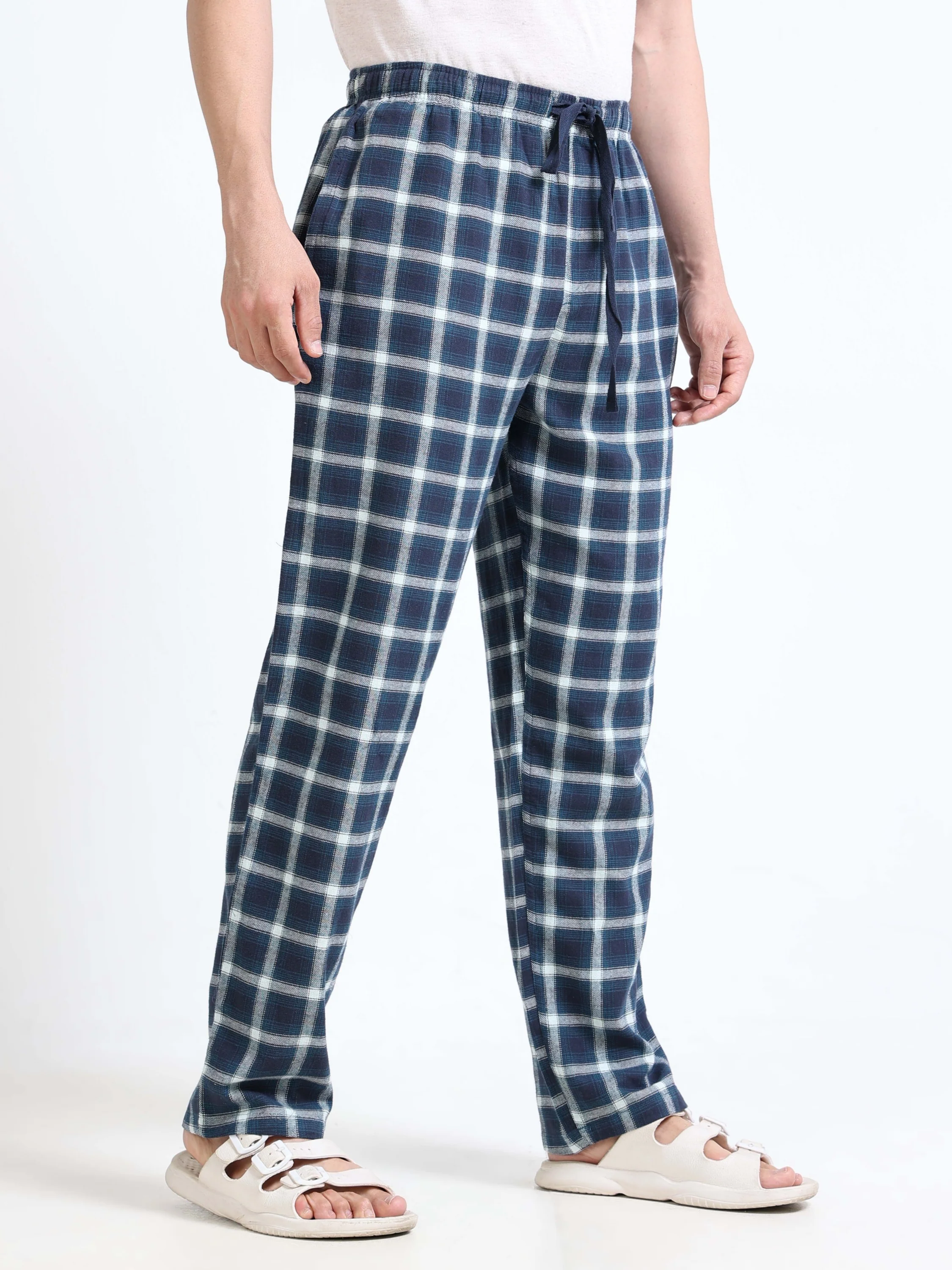 Men Blue & White Plaid Pants - Image 3