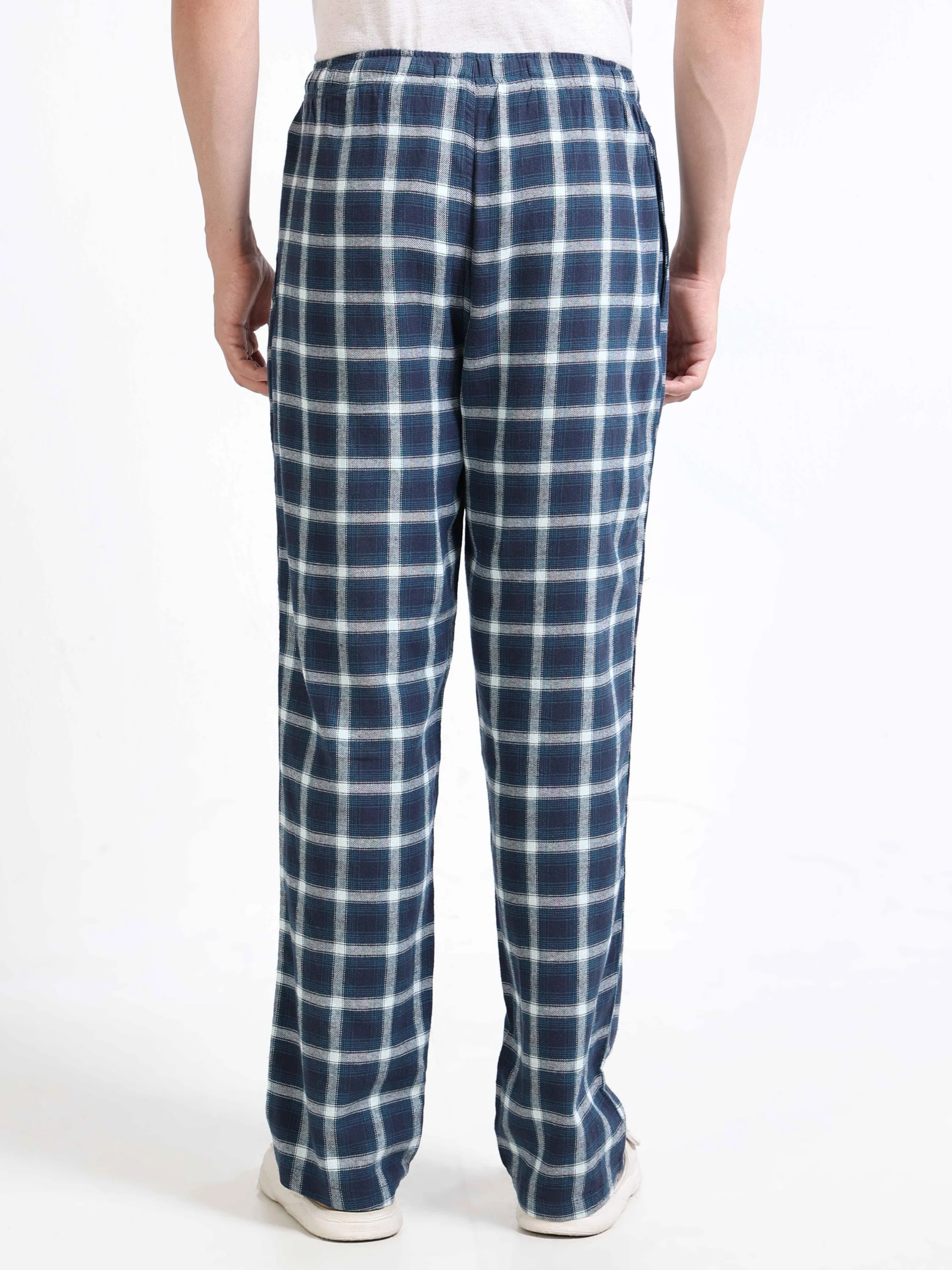 Men Blue & White Plaid Pants - Image 4
