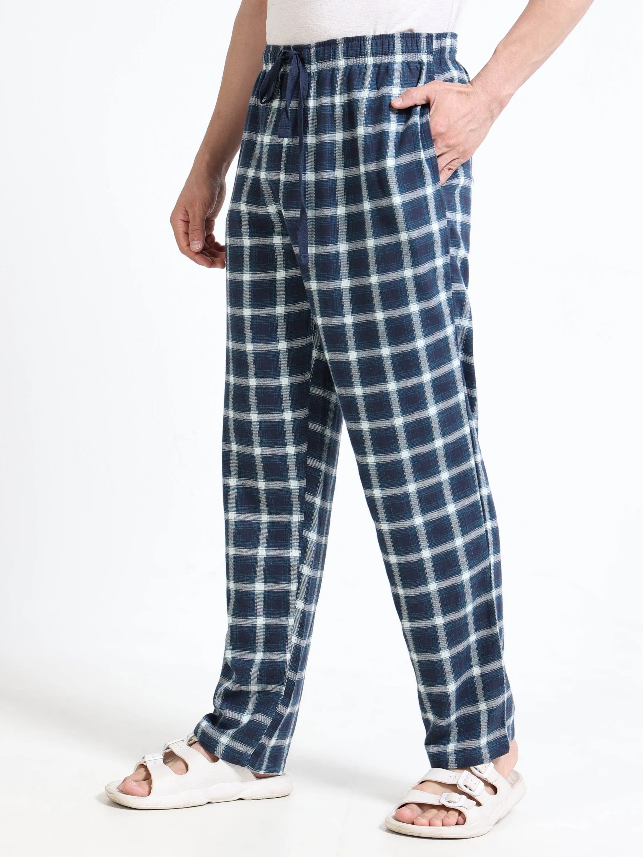 Men Blue & White Plaid Pants - Image 5