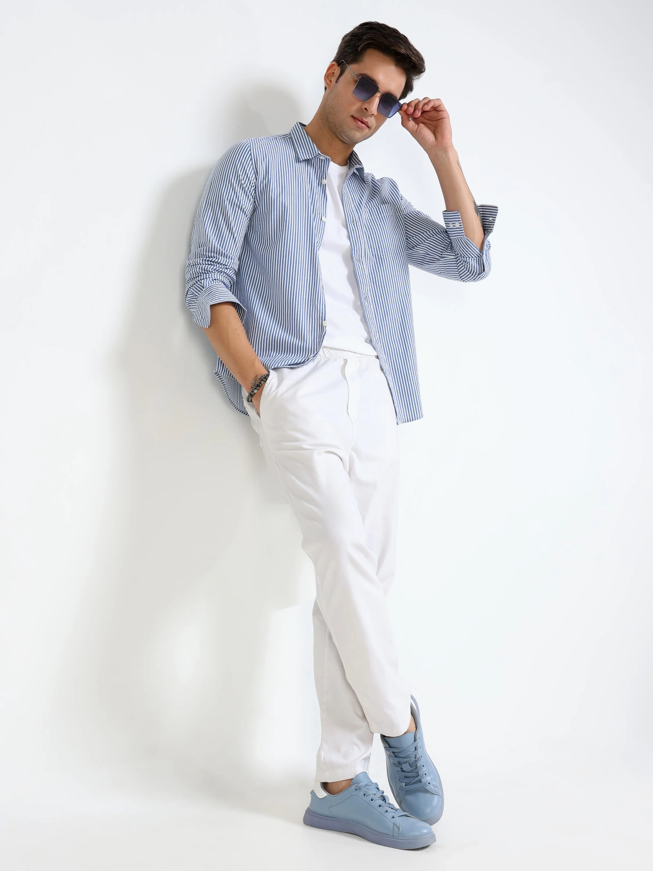 Men Blue & White Stripe Shirt - Image 2
