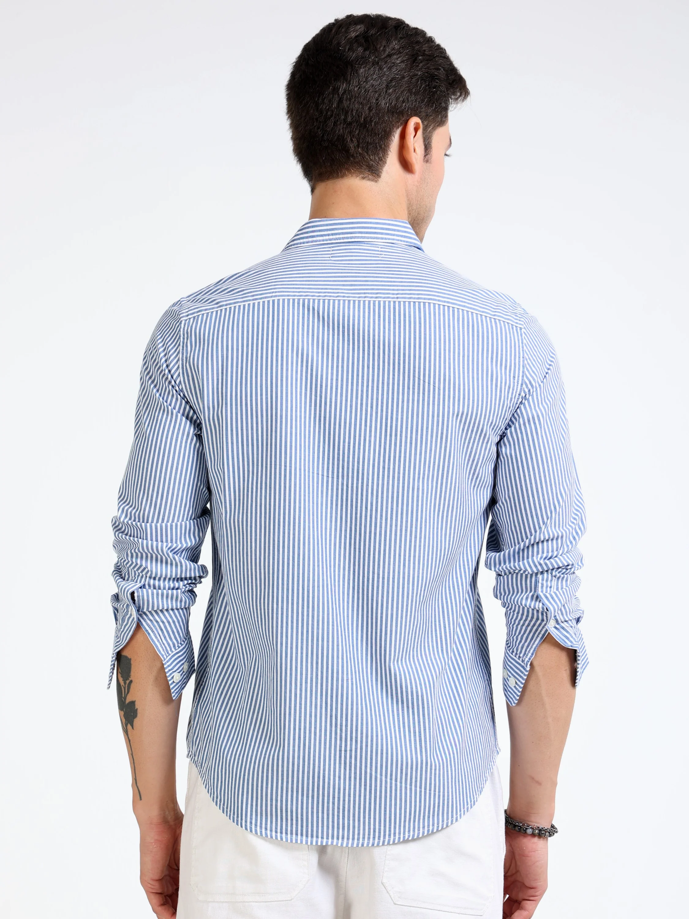 Men Blue & White Stripe Shirt - Image 4