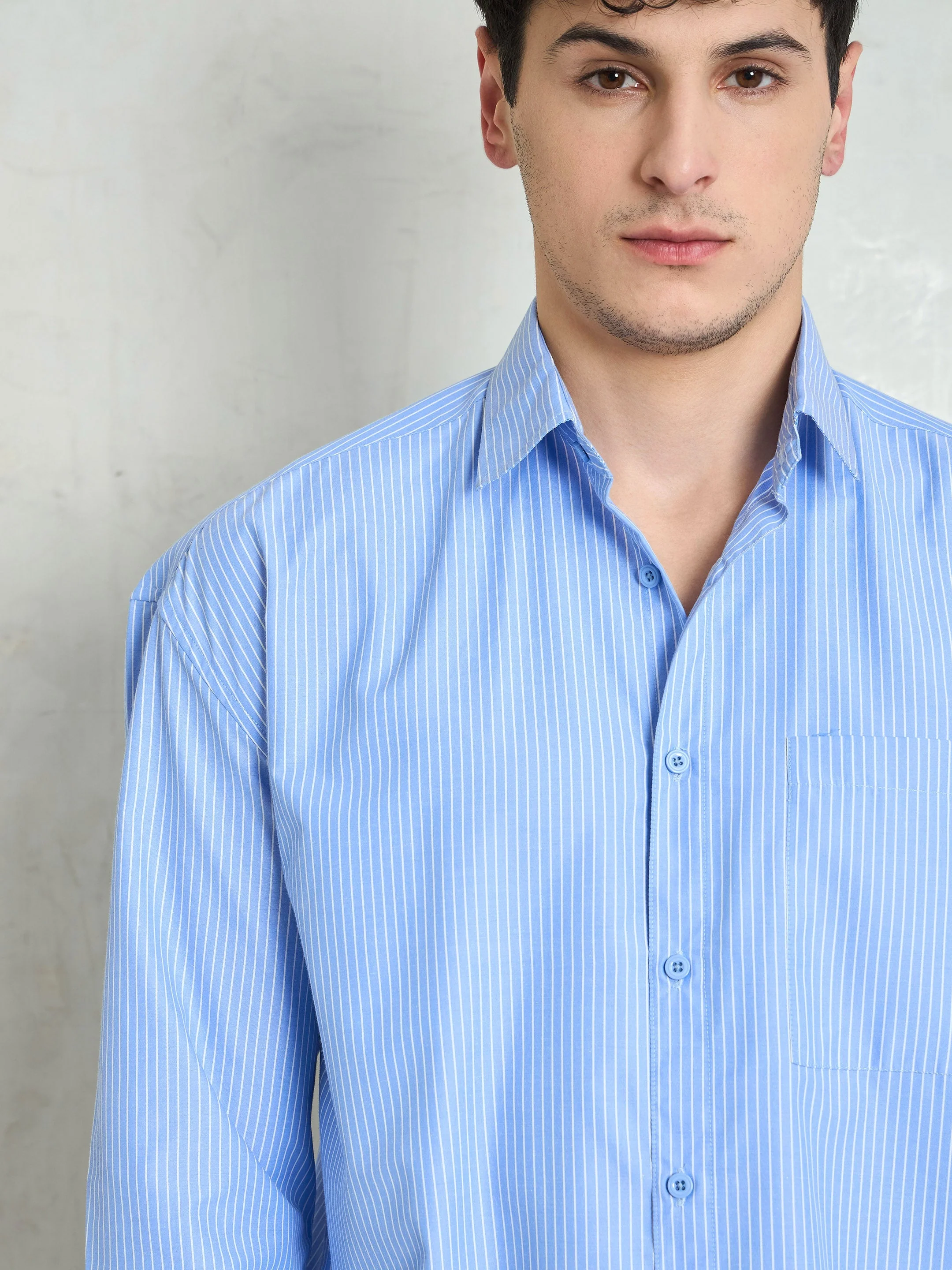 Men Blue & White Striped Basic Relax Fit Shirt - Image 4