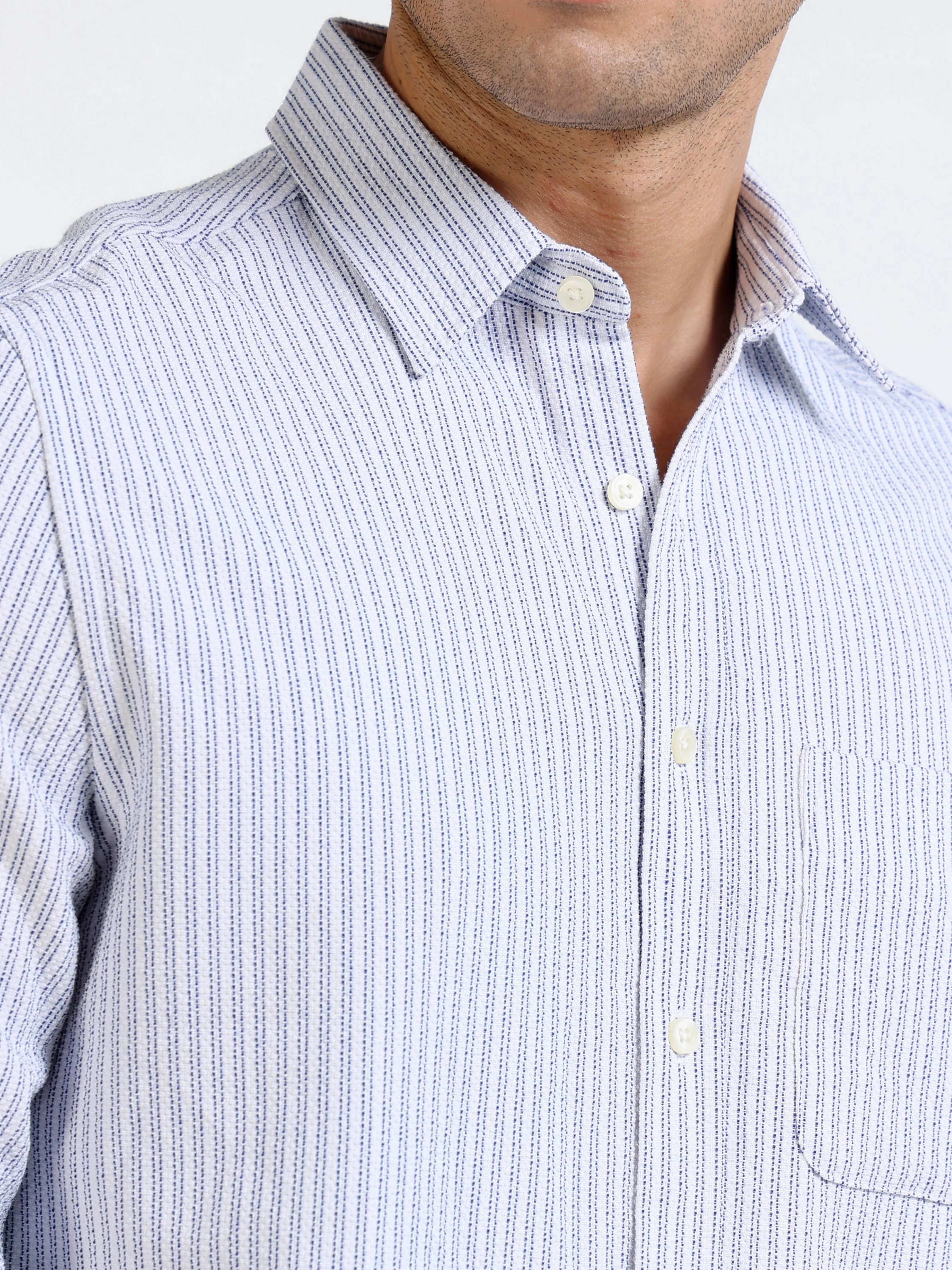 Men Blue & White Stripe Shirt - Image 3