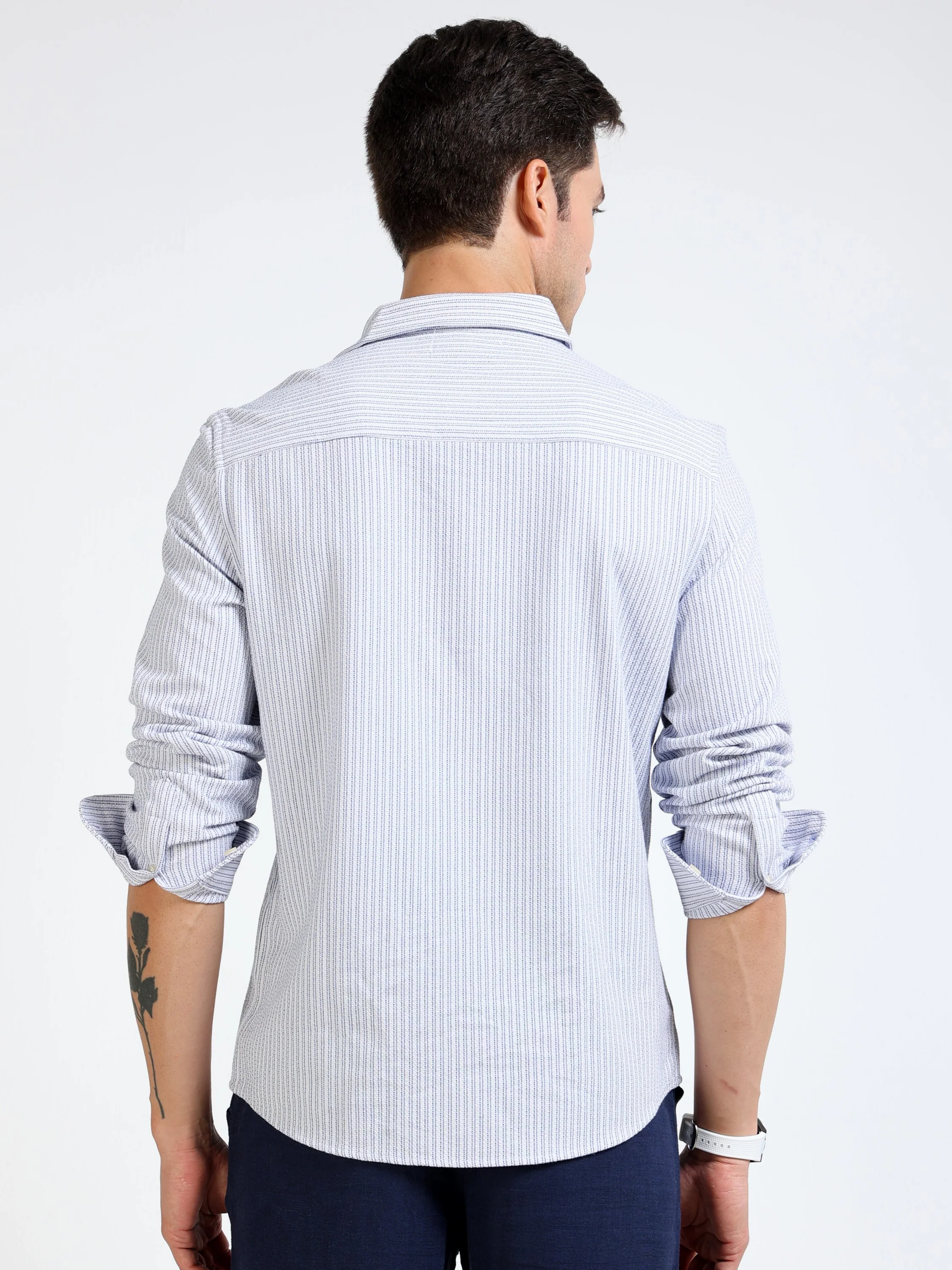 Men Blue & White Stripe Shirt - Image 4