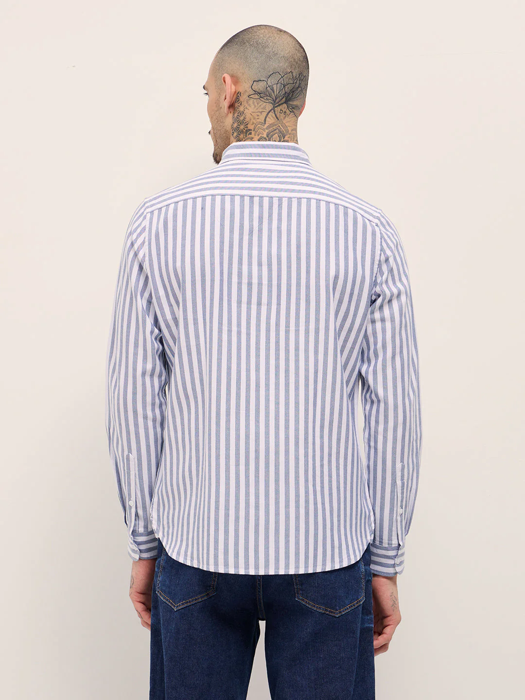 Men Blue & White Vertical Stripes Slim Fit Casual Shirt - Image 2