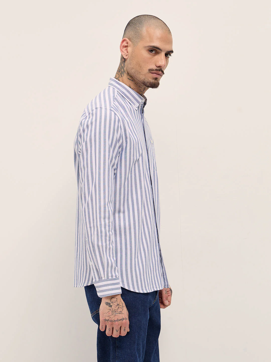 Men Blue & White Vertical Stripes Slim Fit Casual Shirt - Image 3