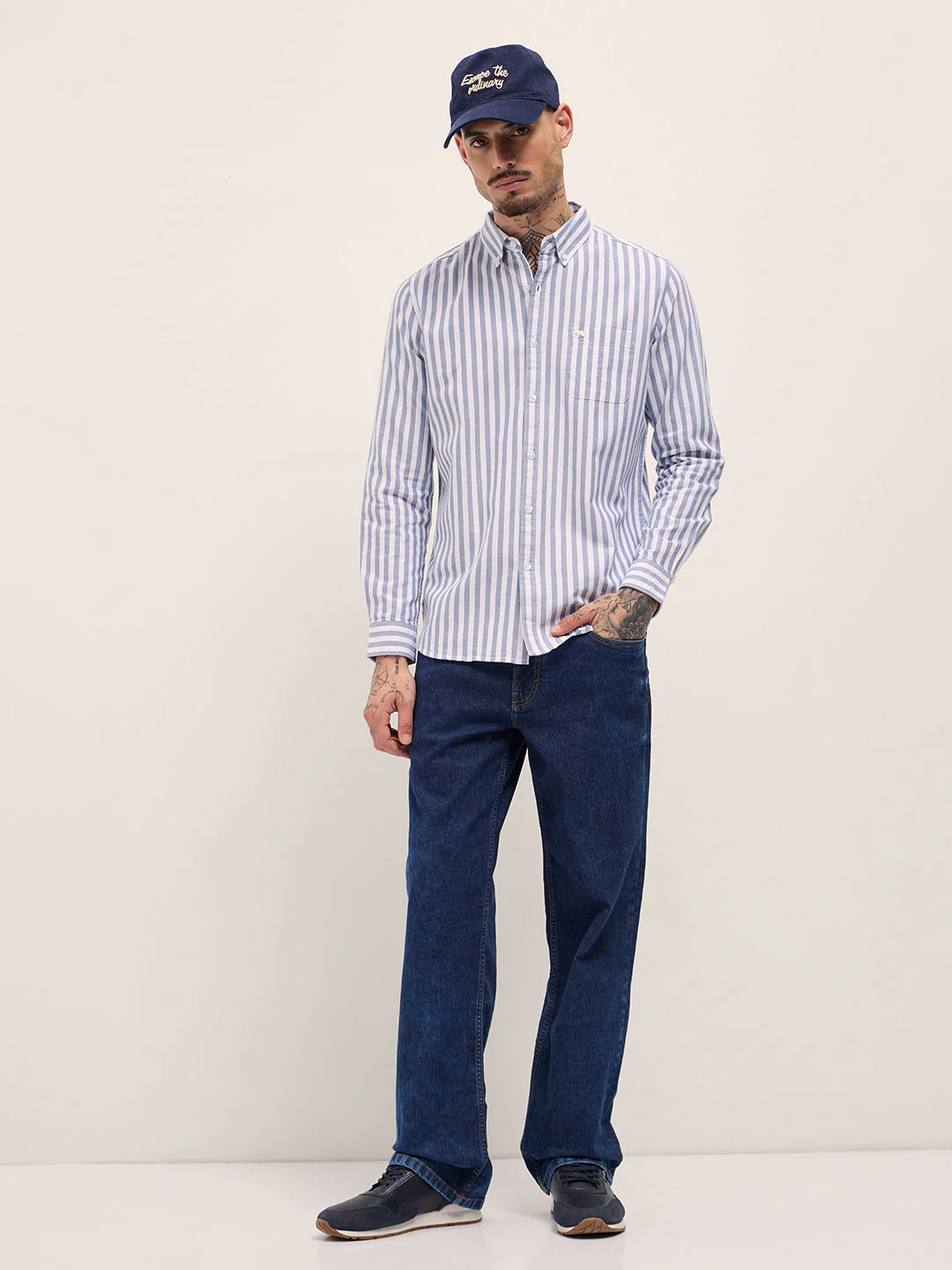 Men Blue & White Vertical Stripes Slim Fit Casual Shirt - Image 4