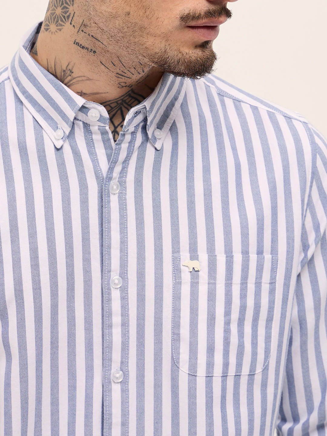 Men Blue & White Vertical Stripes Slim Fit Casual Shirt - Image 5
