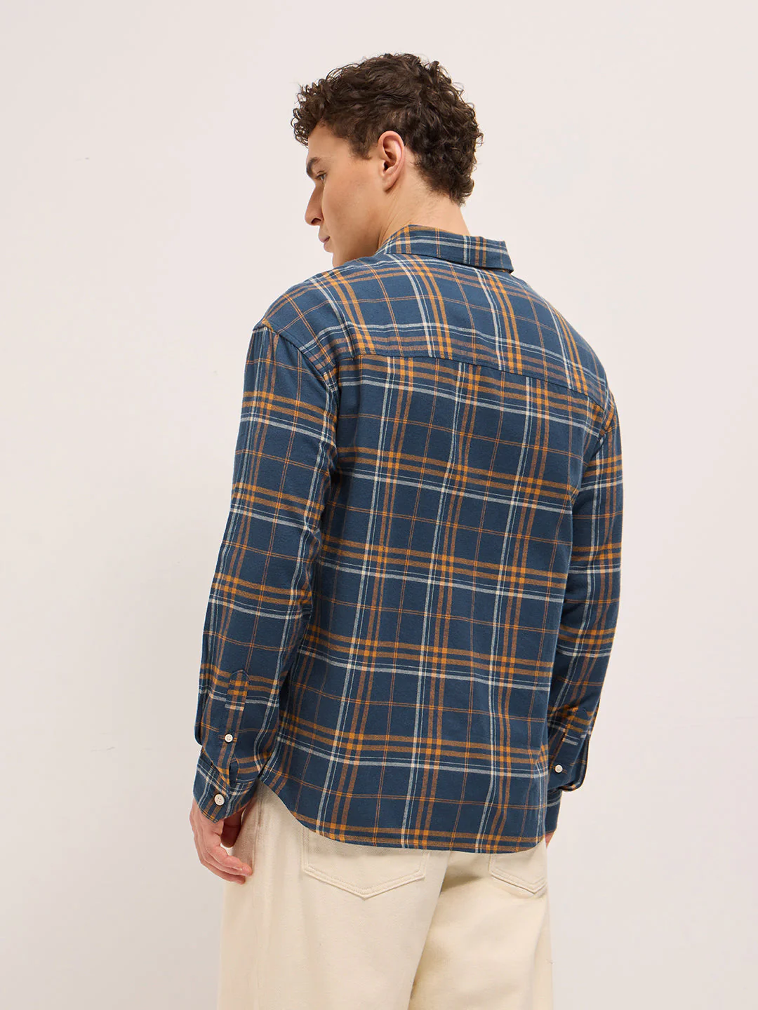 Men Blue Woven Checked Design Relax Fit Overshirt - Image 2