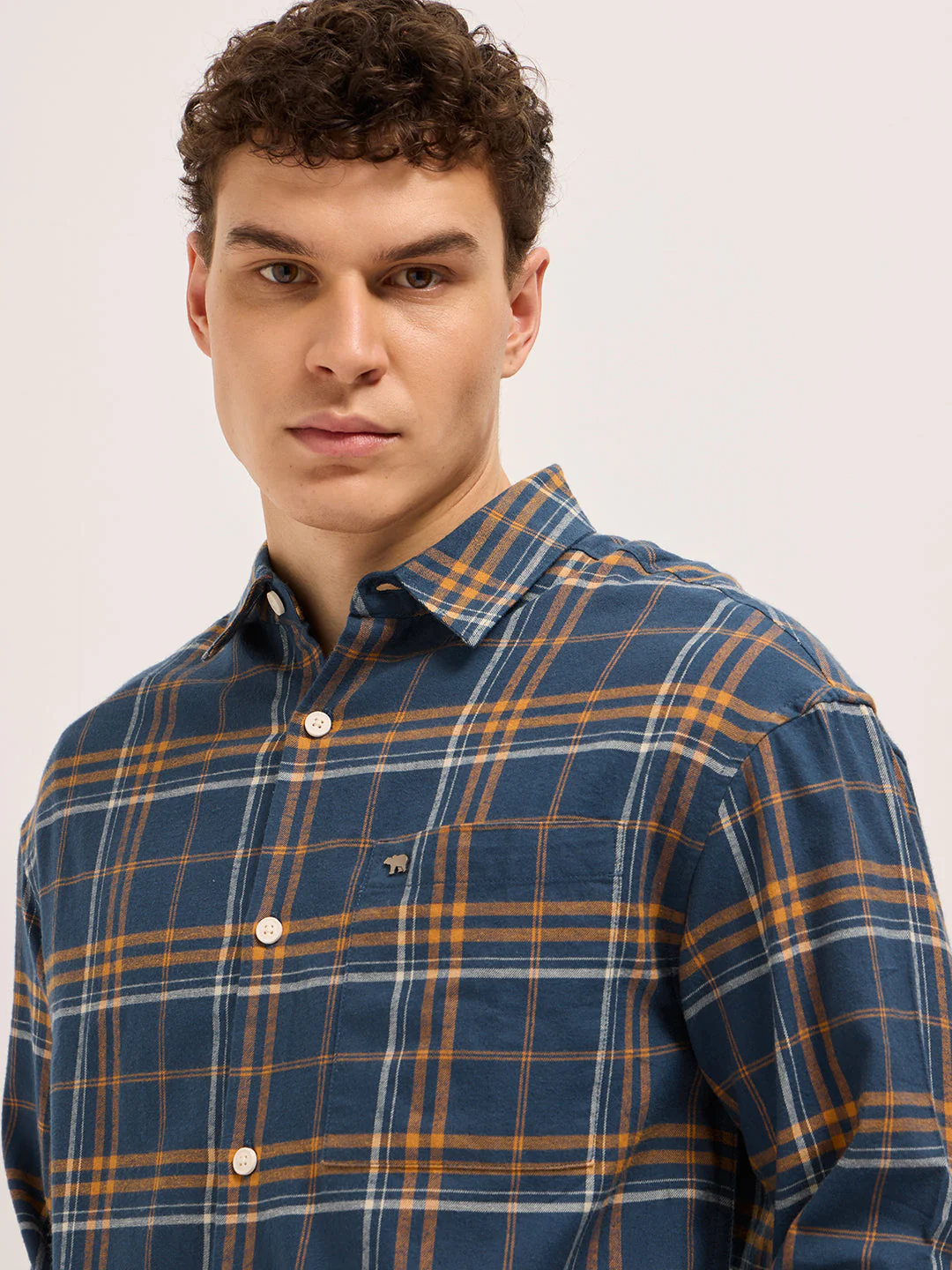 Men Blue Woven Checked Design Relax Fit Overshirt - Image 5