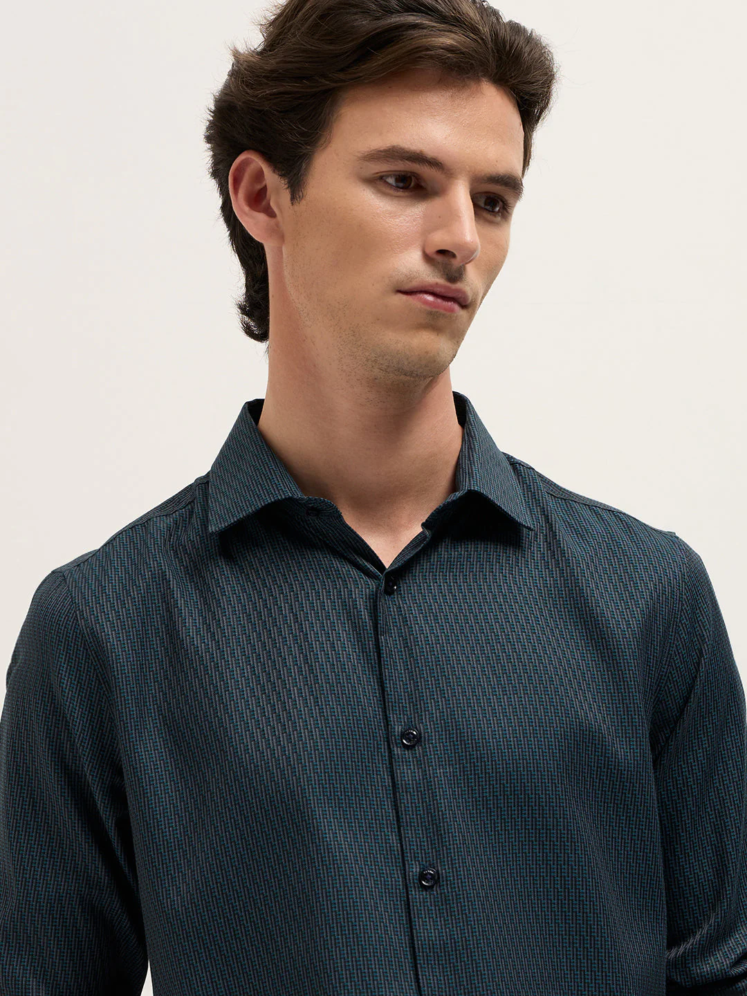 Men Blue Woven Design Tailored Fit Formal Shirt - Image 5