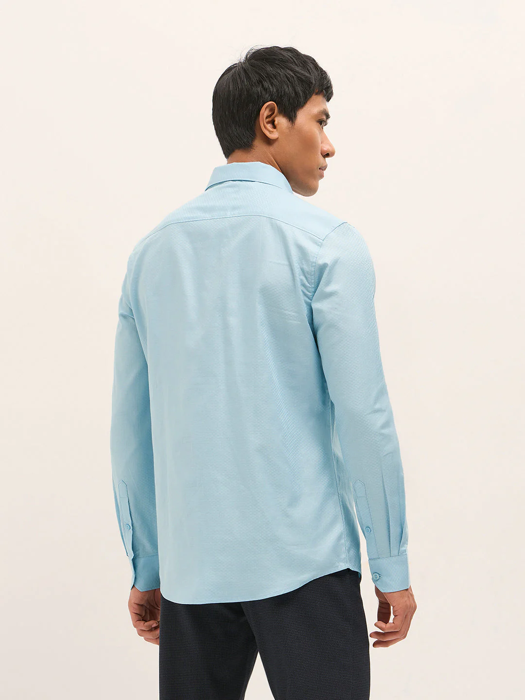 Men Blue Woven Pattern Cotton Tailored Fit Formal Shirt - Image 2