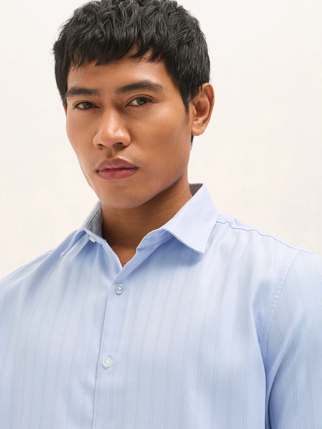 Men Blue Woven Stripe Pattern Tailored Fit Formal Shirt - Image 5