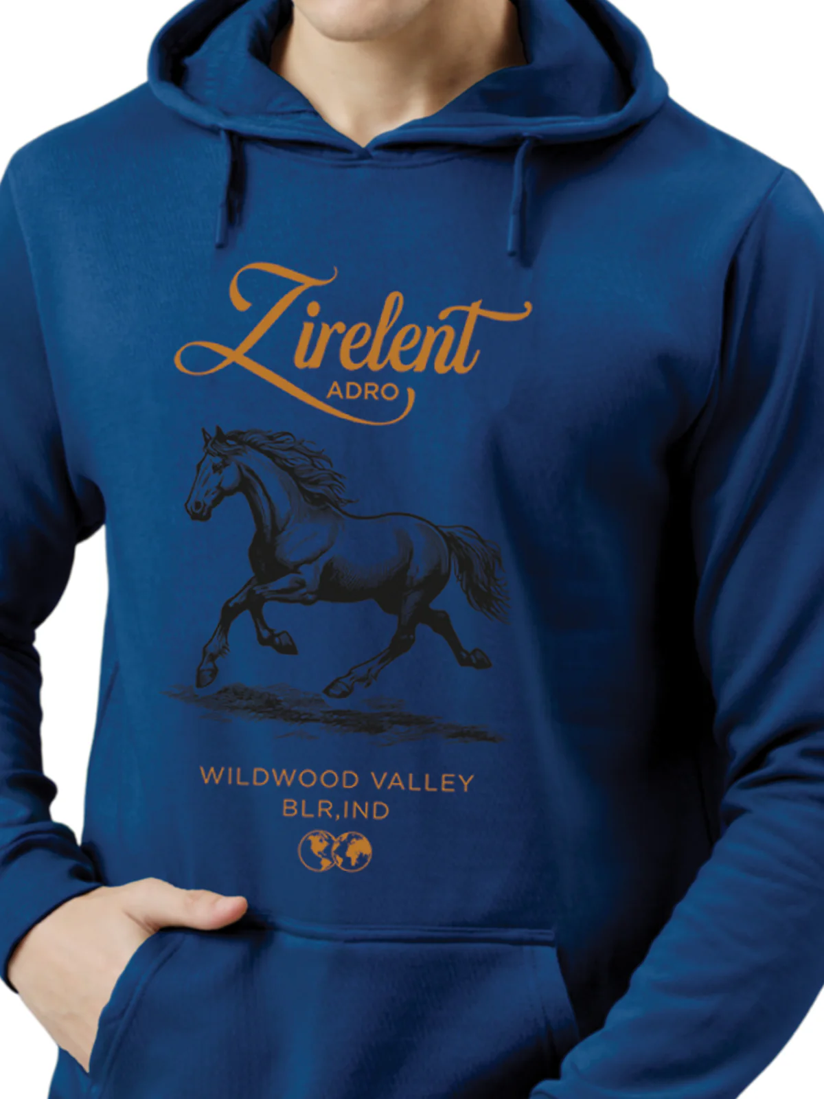 Men Blue Printed Hoodie - Image 2