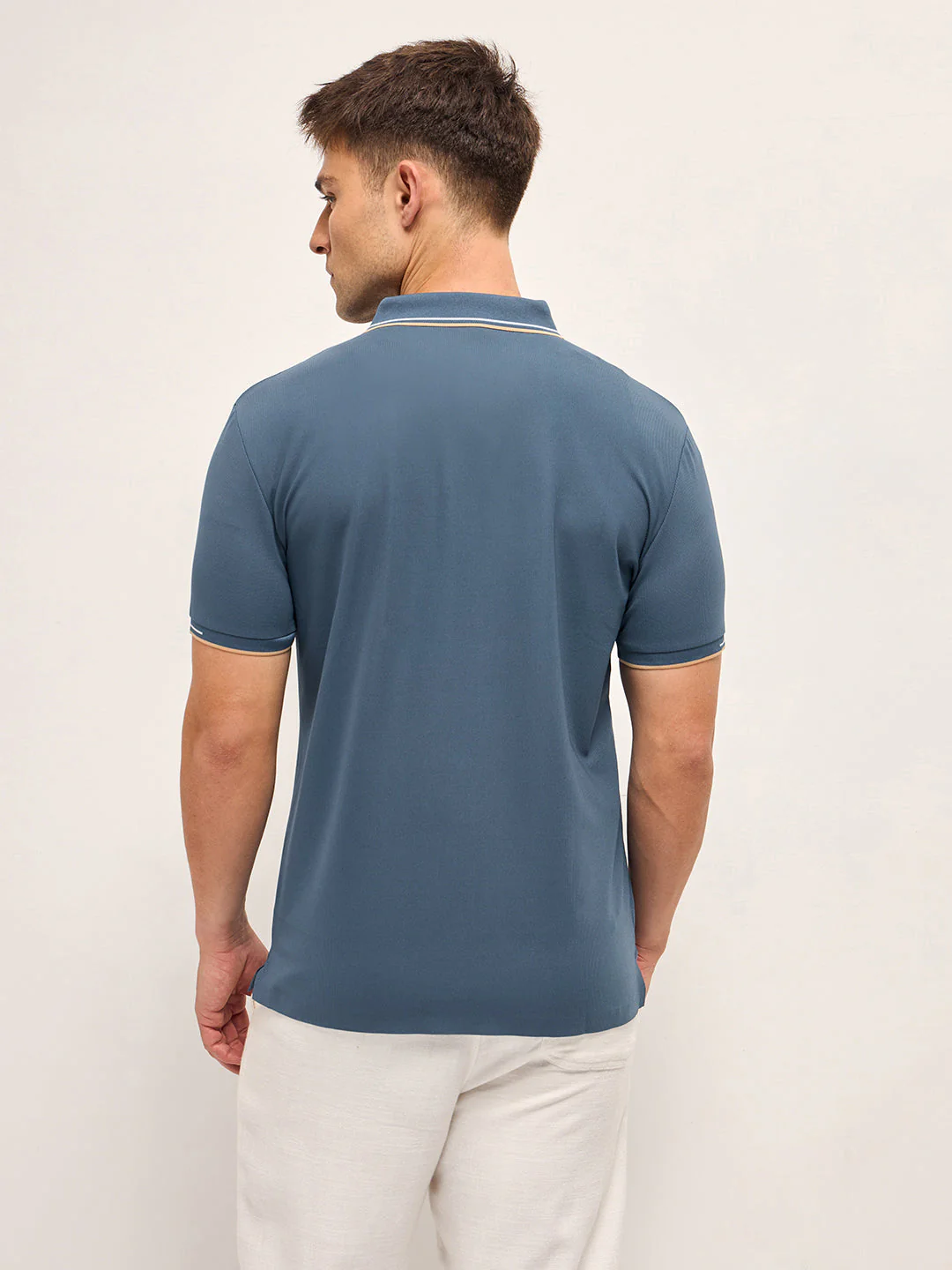 Men BlueContrast Piping Slim Fit Polo T-shirt - Image 2
