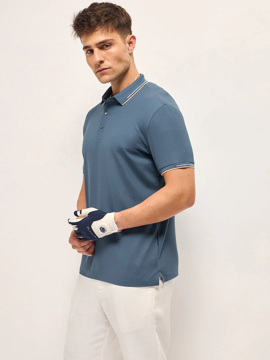 Men BlueContrast Piping Slim Fit Polo T-shirt - Image 3