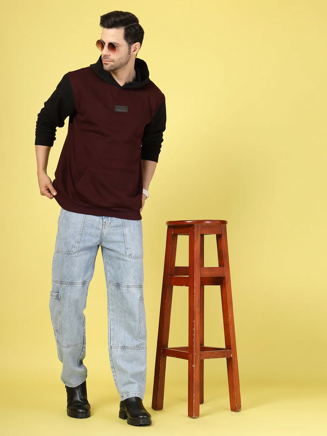 Men Bold Colorblocked Oversized Hoodie - Image 2
