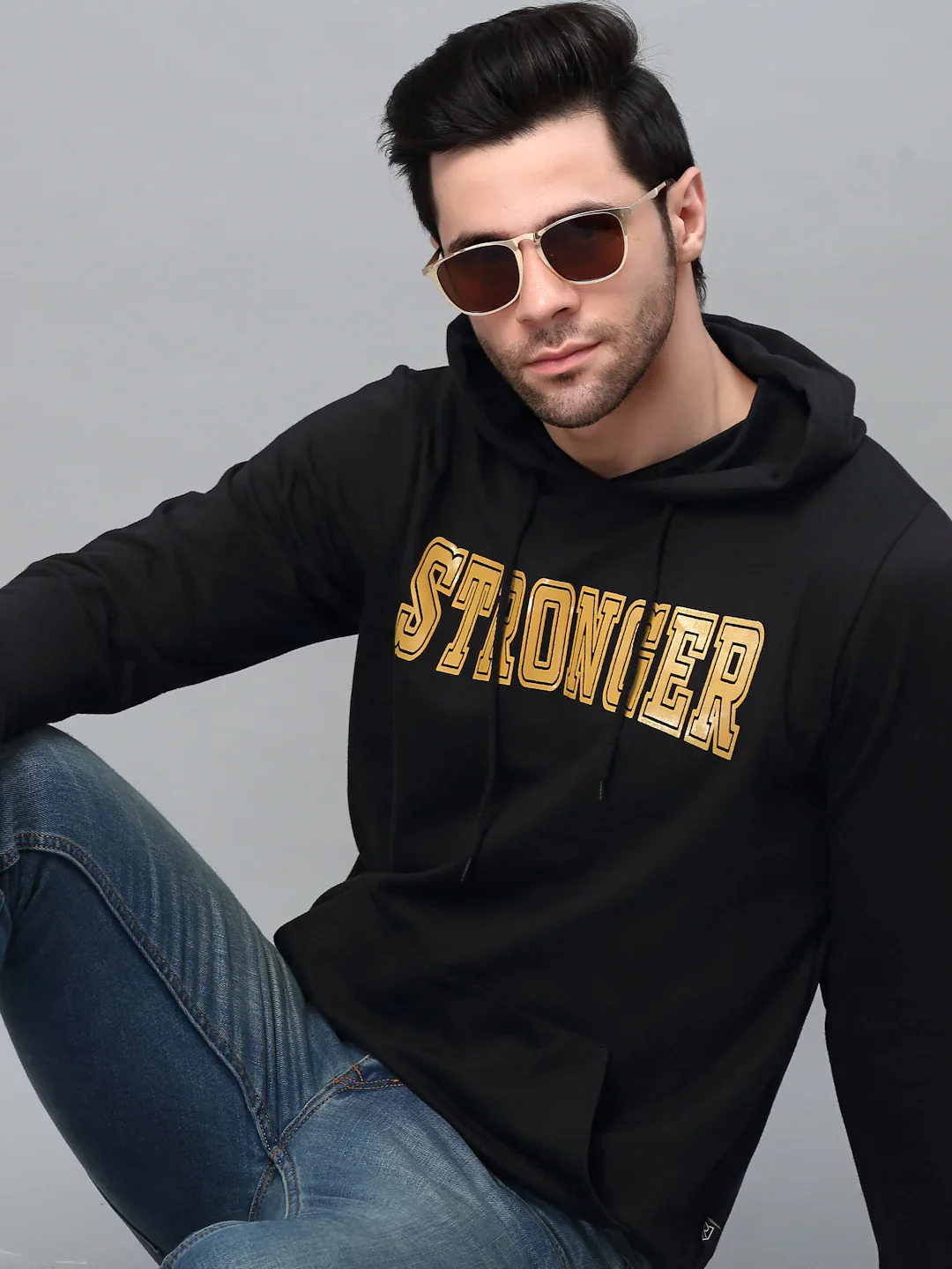 Men Bold Printed Hood Fleece Sweatshirt - Image 2