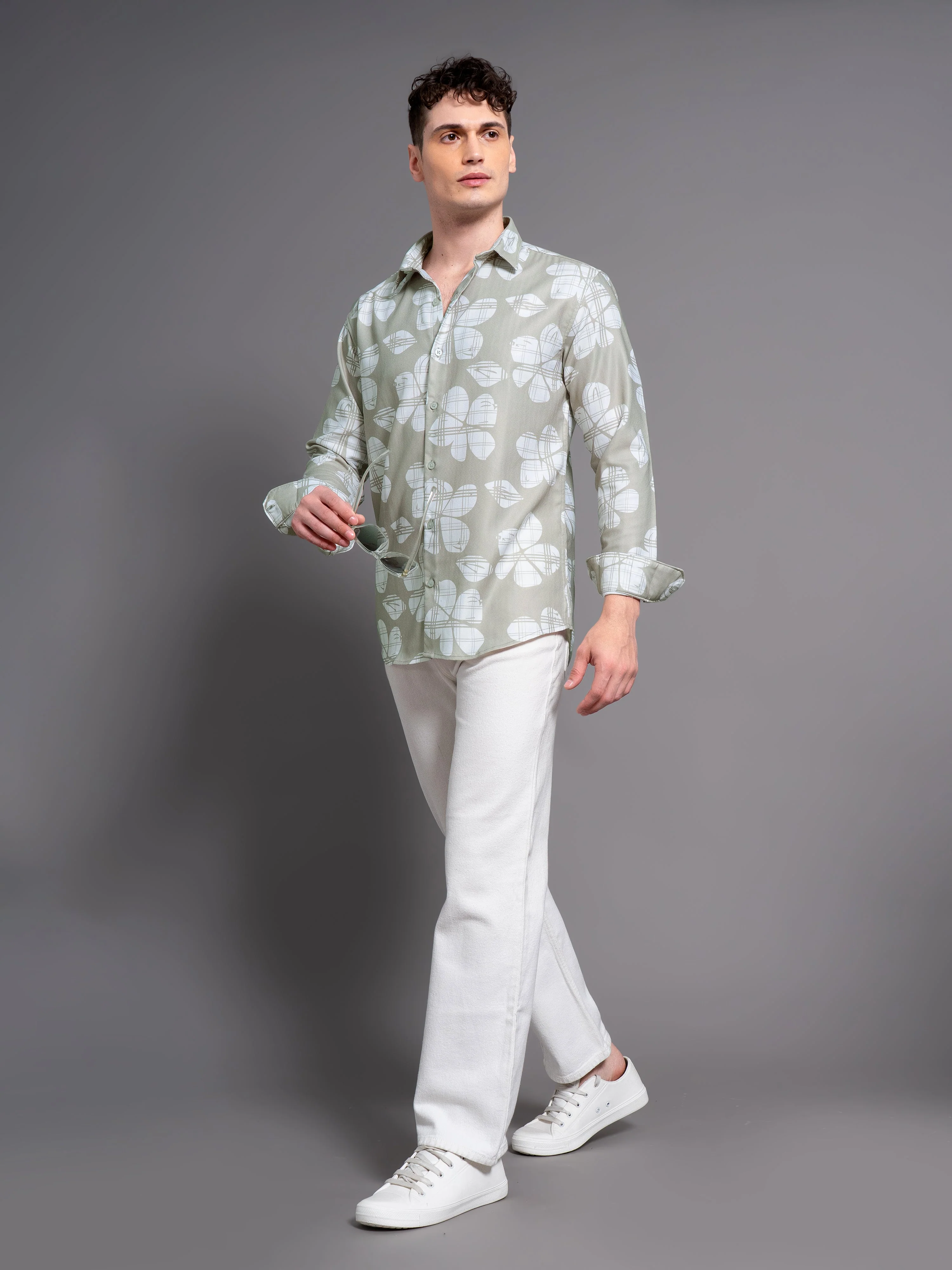 Men Bossa Green Floral Shirt - Image 5