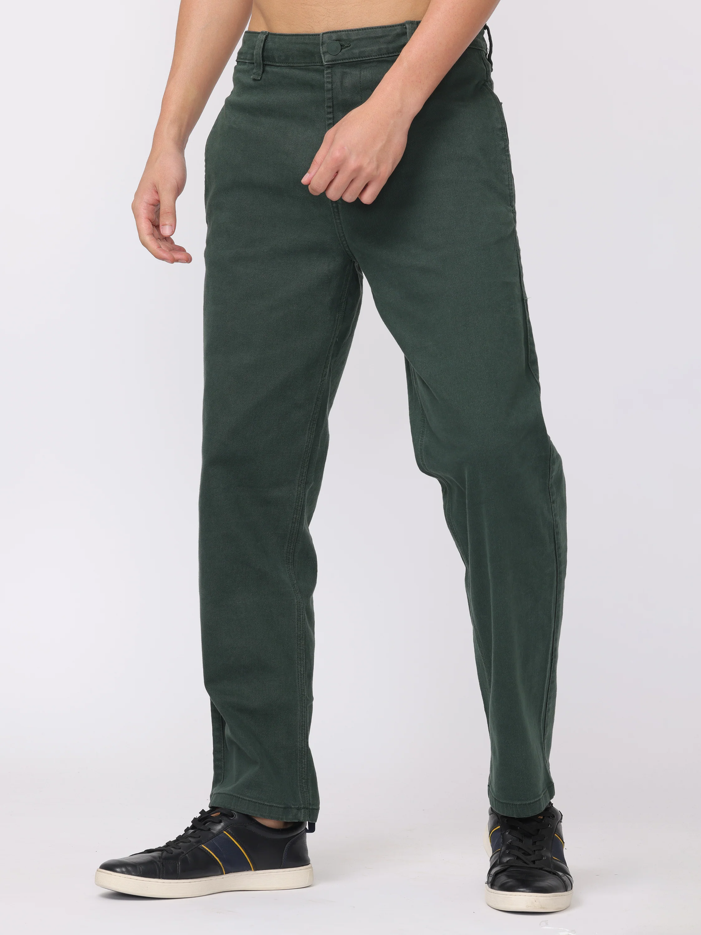 Men Bottle Green Comfort Fit Mid Rise Jeans - Image 3