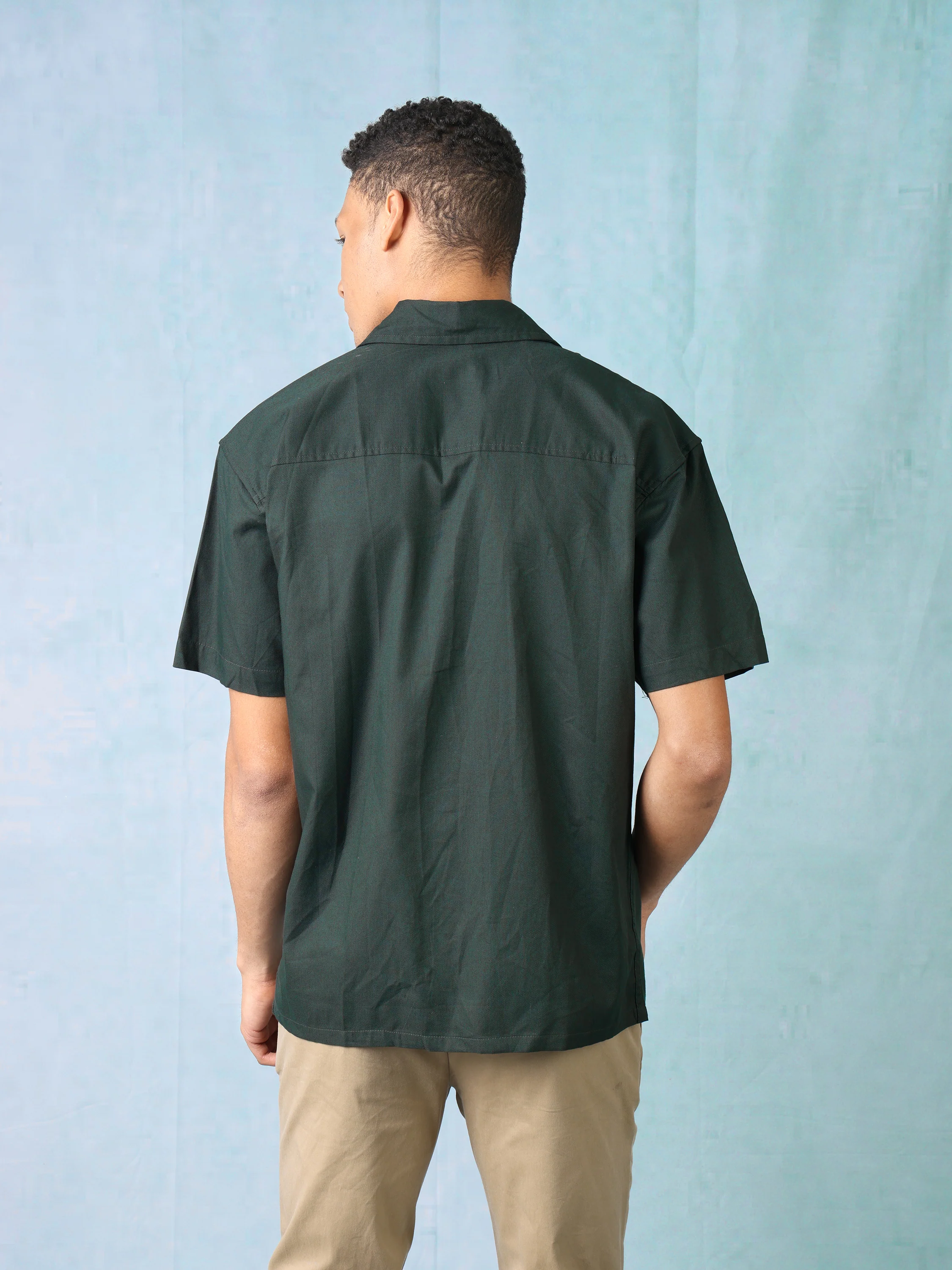 Men Bottle Green Oversized Shirt with concealed front button placket - Image 4