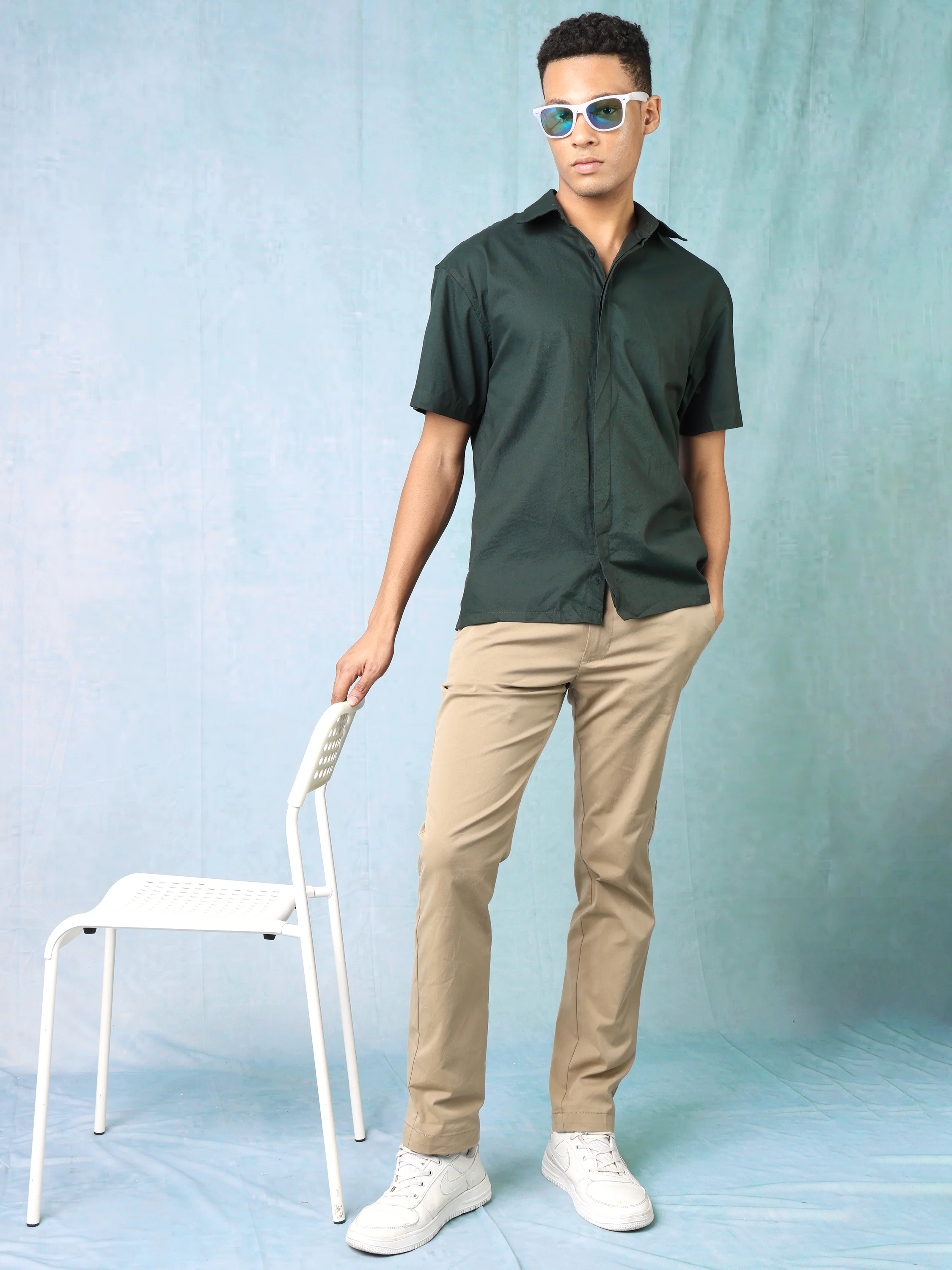 Men Bottle Green Oversized Shirt with concealed front button placket - Image 5