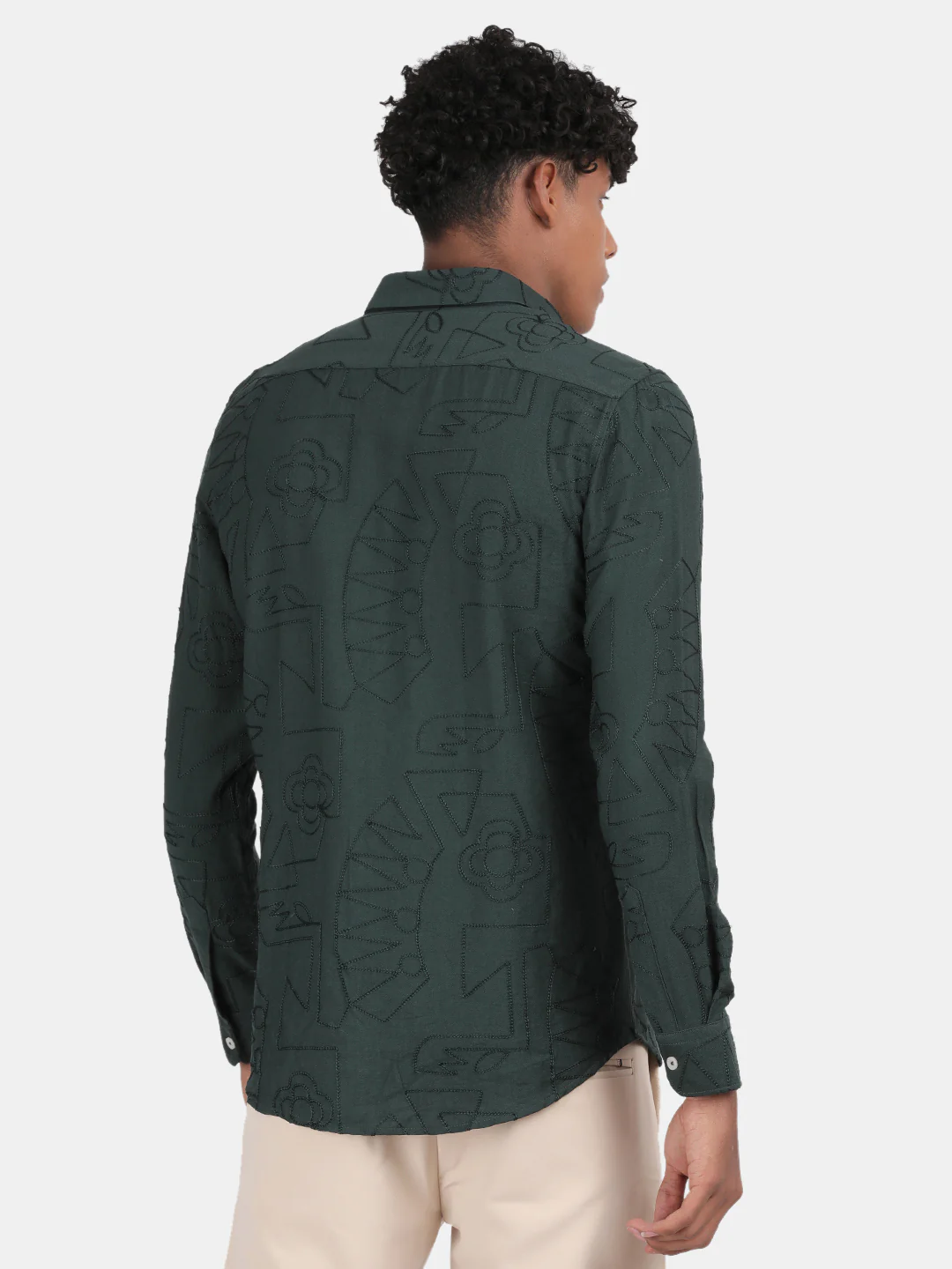 Men Bottle Green Slim Fit Spread Collar Full Sleeve Casual Shirt - Image 3