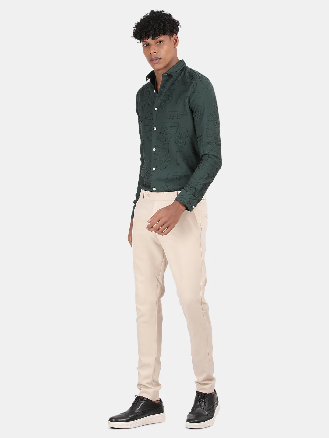 Men Bottle Green Slim Fit Spread Collar Full Sleeve Casual Shirt - Image 5