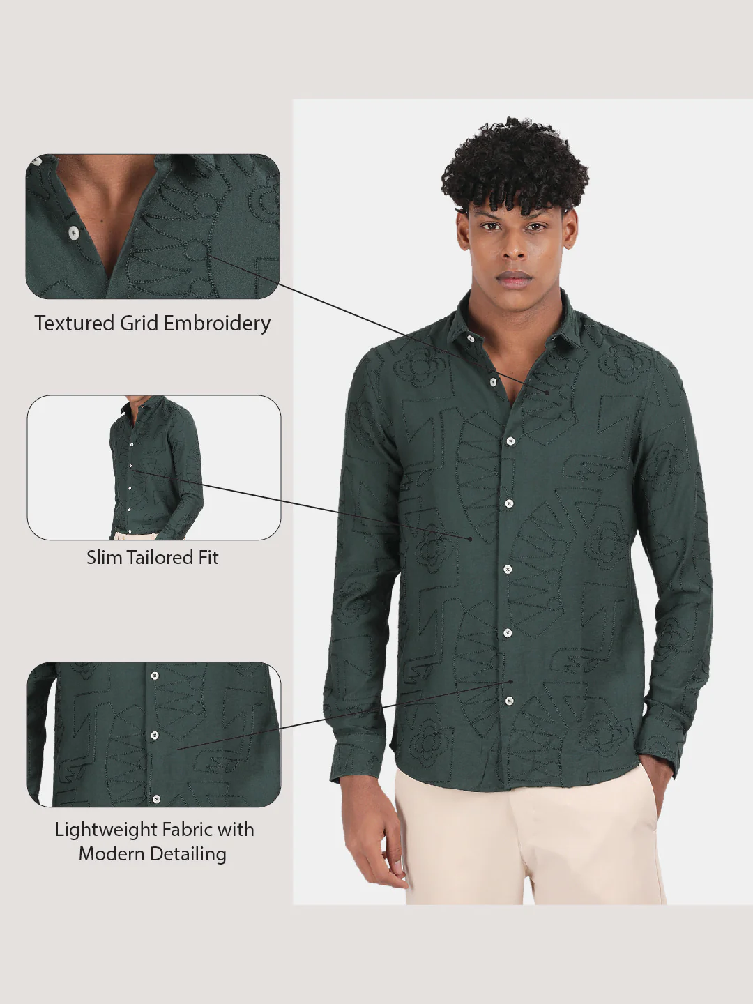 Men Bottle Green Slim Fit Spread Collar Full Sleeve Casual Shirt - Image 6