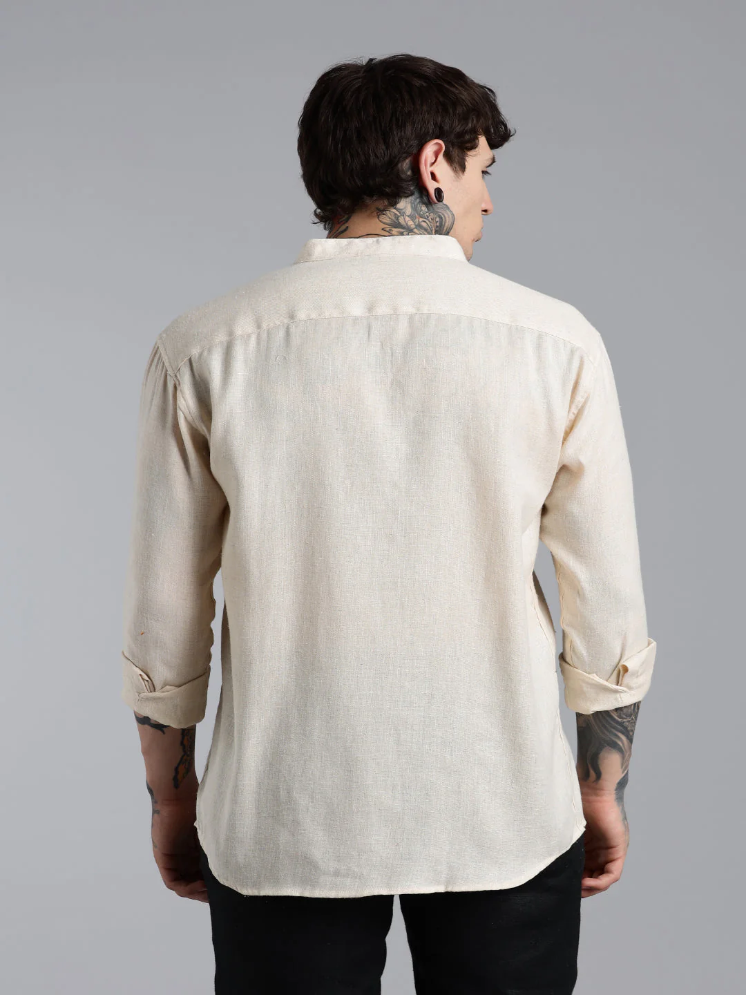 Men Breezy Beige Linen Shirt - Image 2