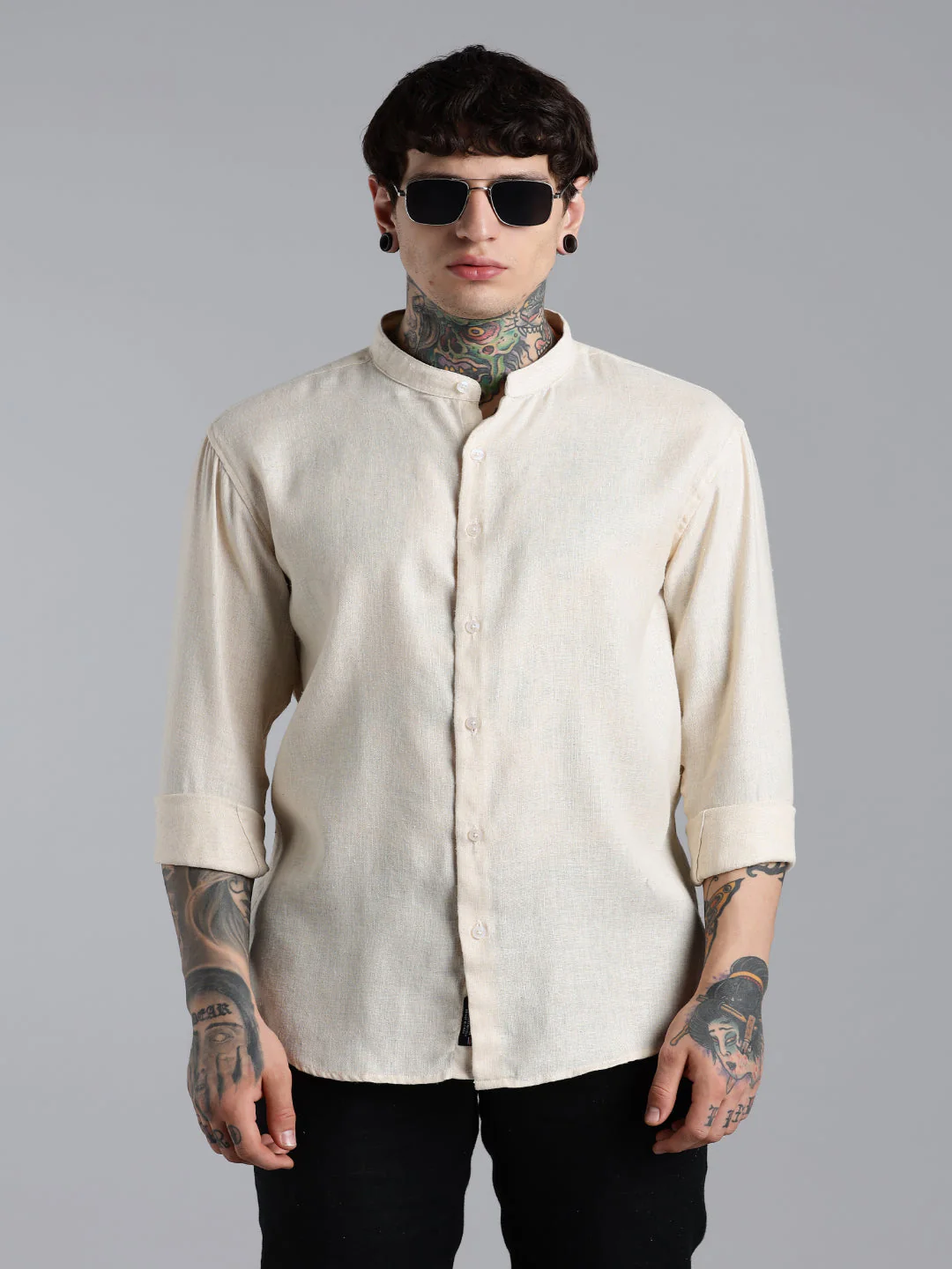 Men Breezy Beige Linen Shirt - Image 3