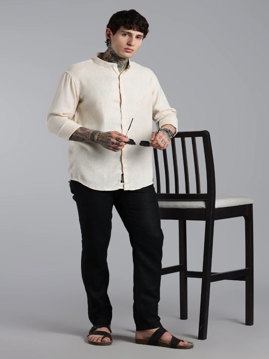 Men Breezy Beige Linen Shirt - Image 5